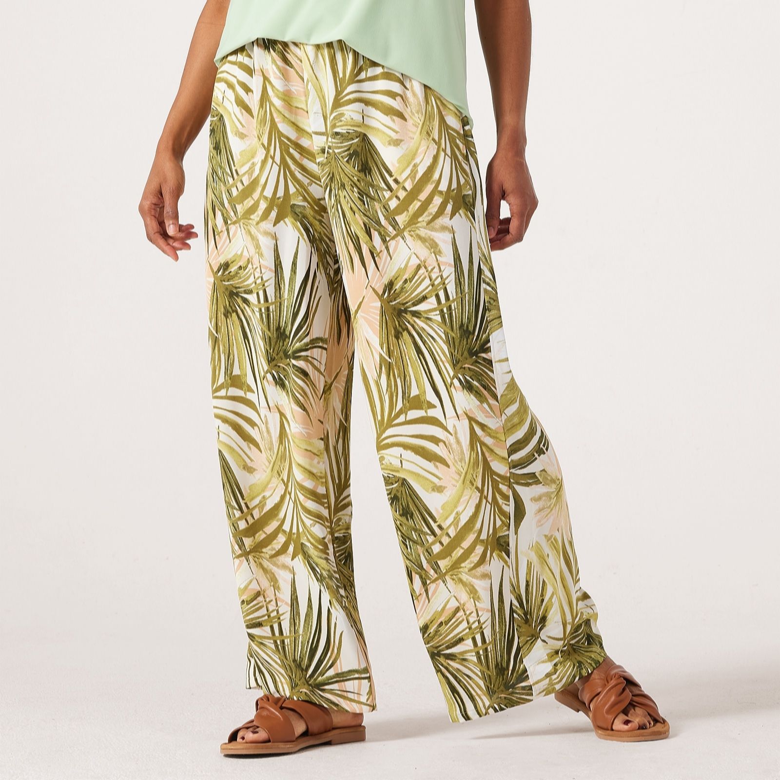 Kim & Co Printed Crinkle Poplin Wide Leg Standard Trousers