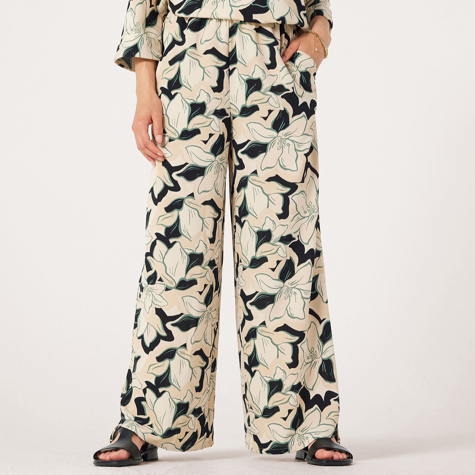 Kim & Co Printed Crinkle Poplin Wide Leg Standard Trousers