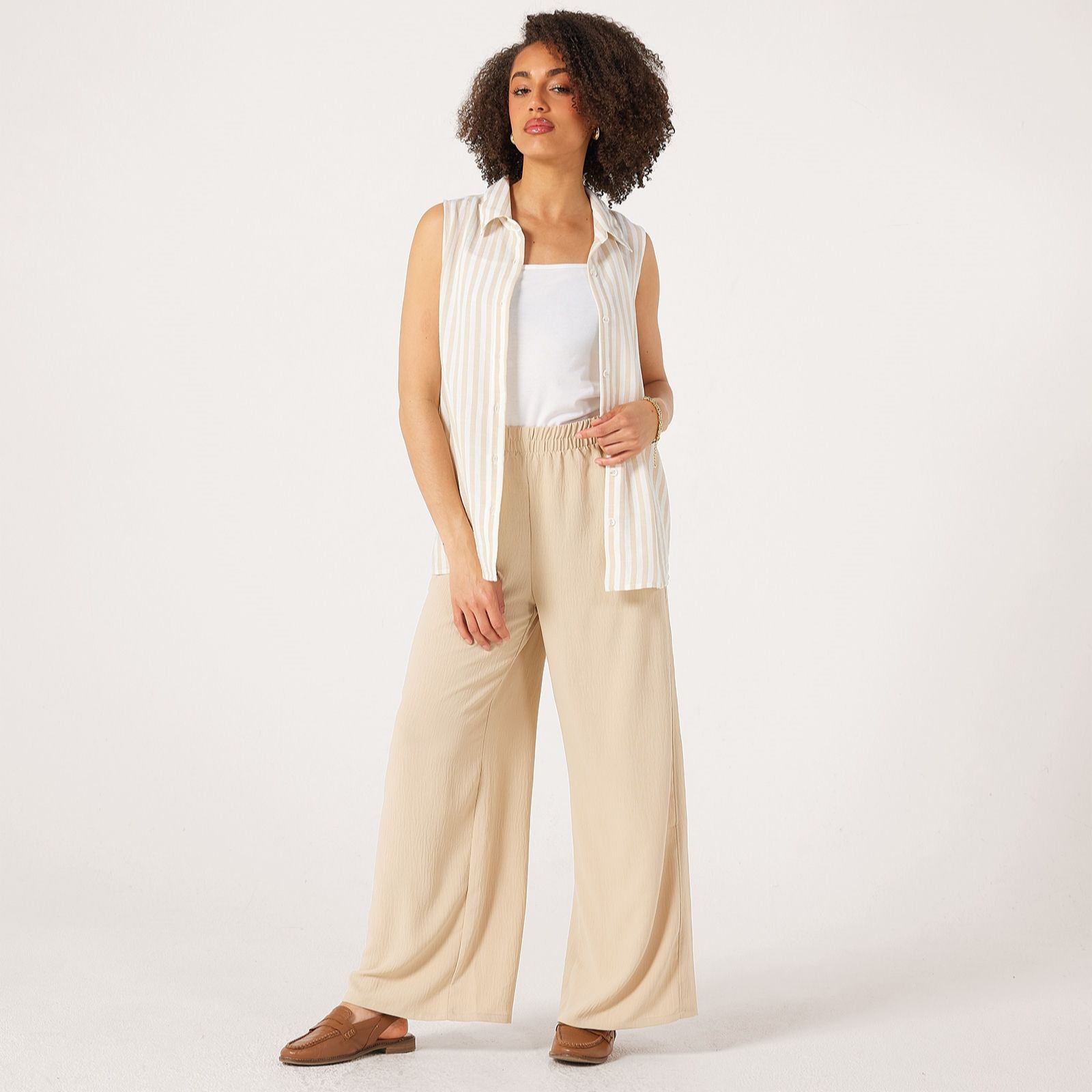 Kim & Co Printed Crinkle Poplin Wide Leg Standard Trousers