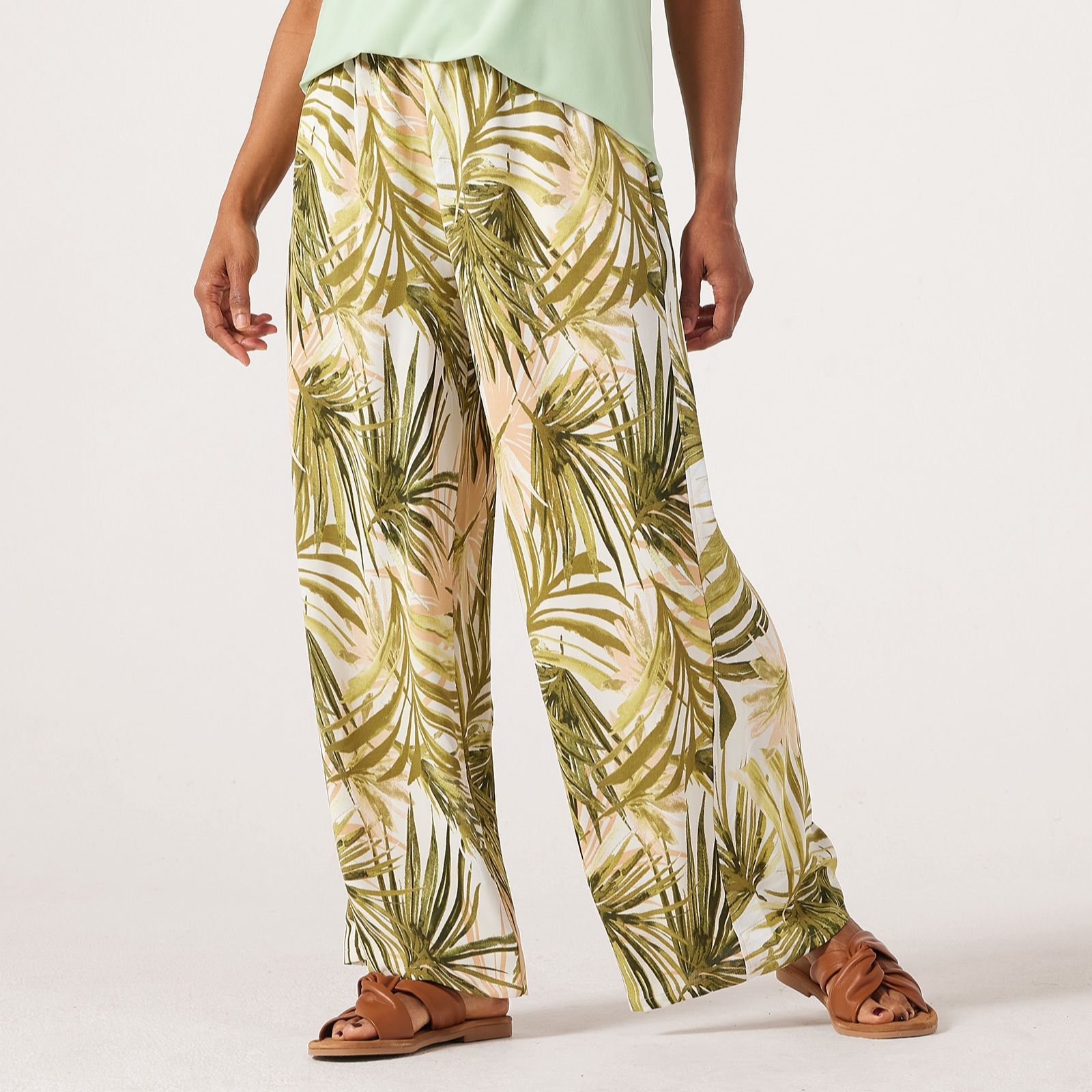 Kim & Co Printed Crinkle Poplin Wide Leg Standard Trousers