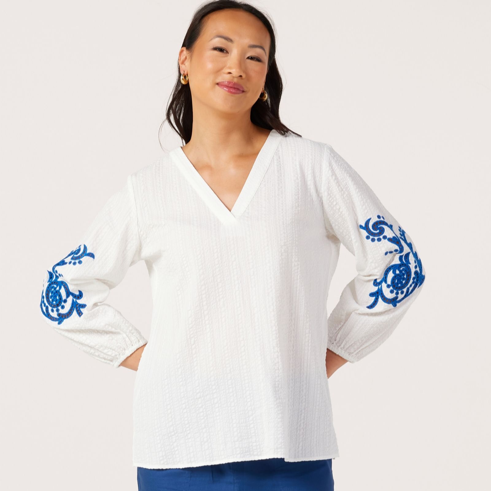 Ruth Langsford Seersucker Embroidered Blouse