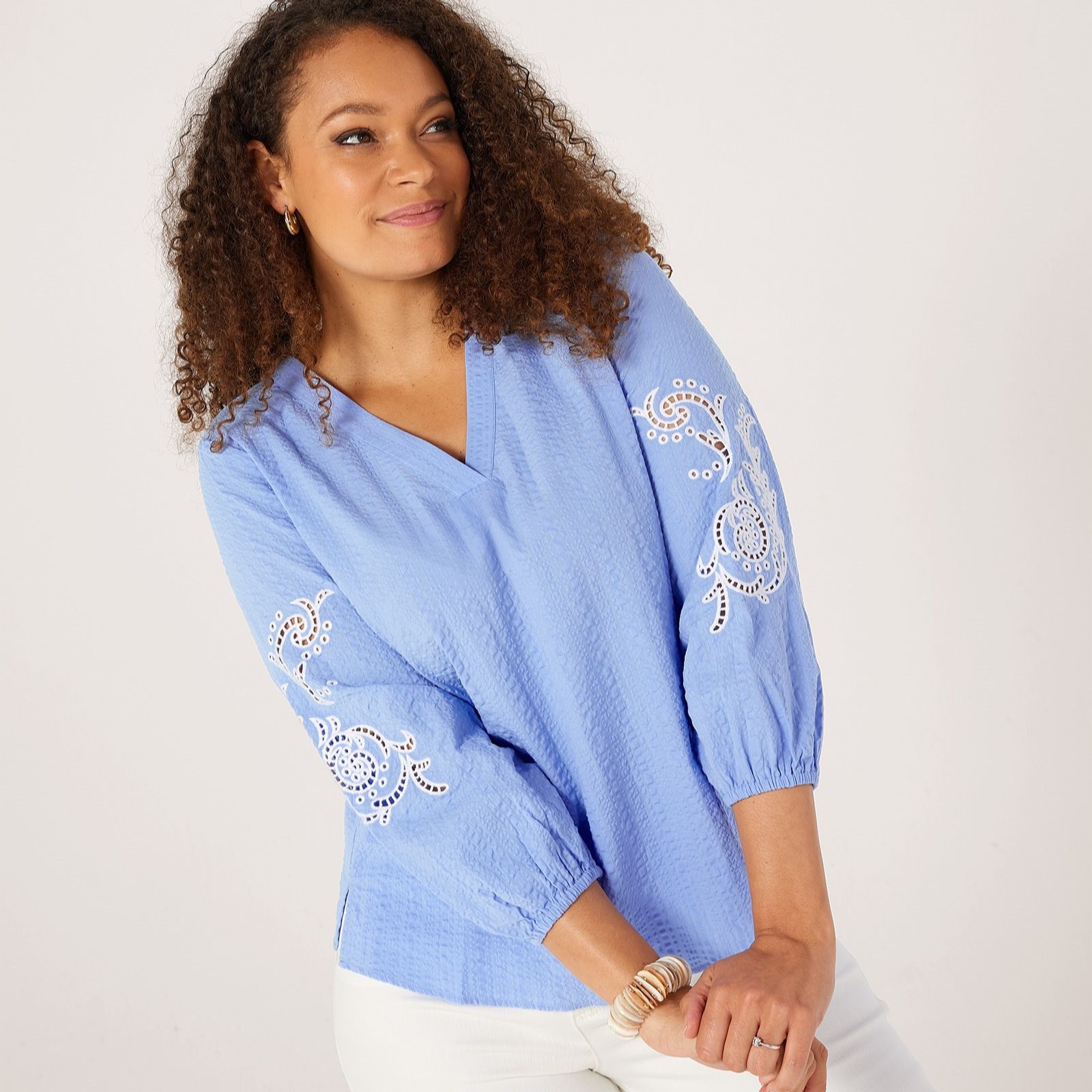 Ruth Langsford Seersucker Embroidered Blouse