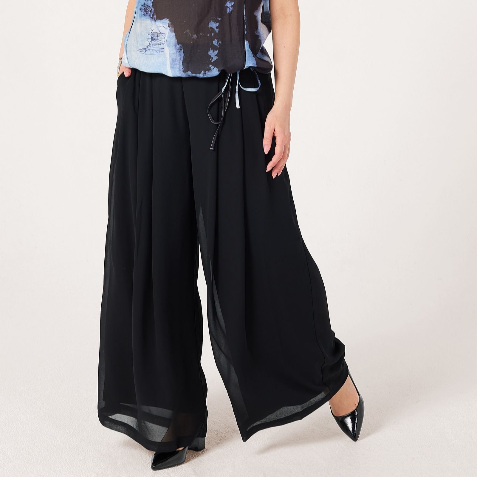 MarlaWynne Collection Chiffon Pleated Standard Trousers