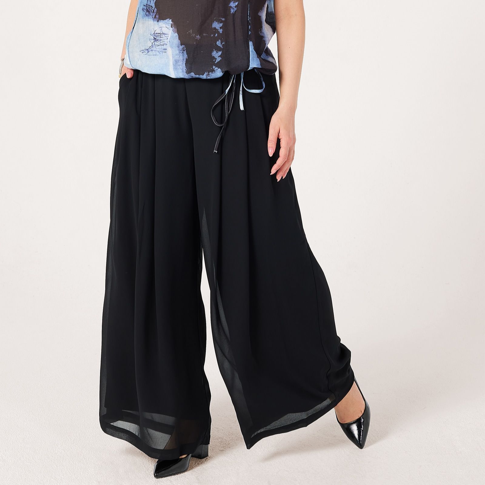 MarlaWynne Collection Chiffon Pleated Standard Trousers