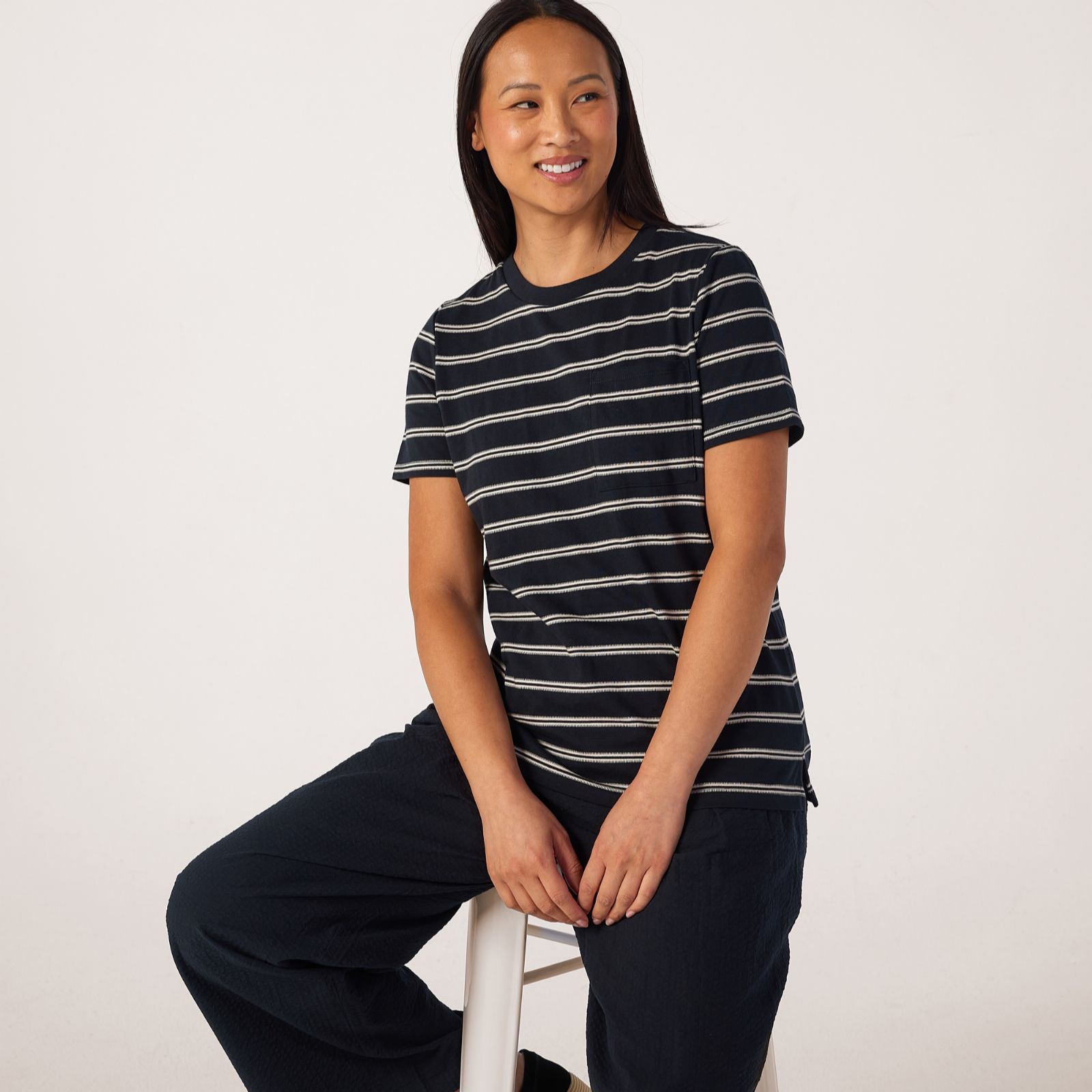 Denim & Co Textured Stripe T-shirt