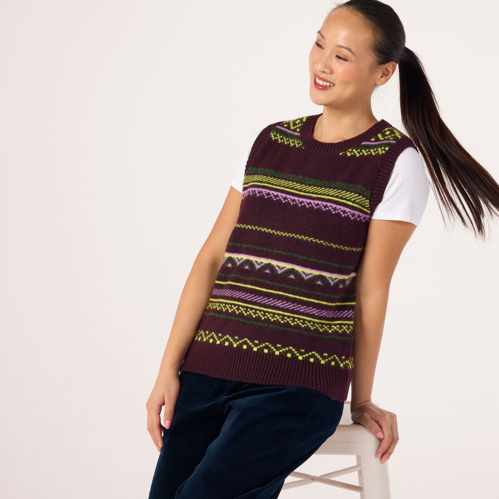 Denim & Co. Fairisle Stripe Vest