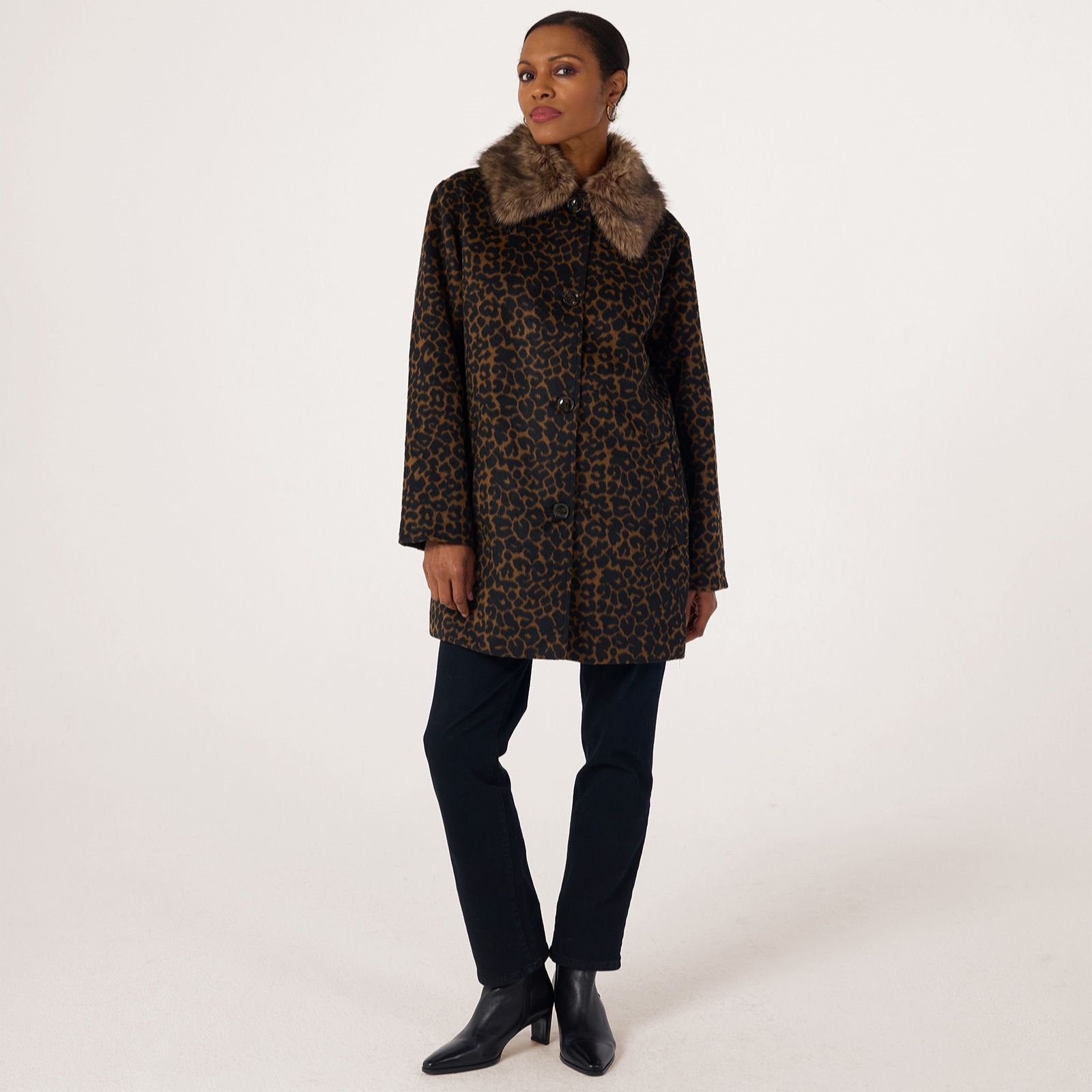 Ruth Langsford Animal Patterned Coat With Faux Fur Trim