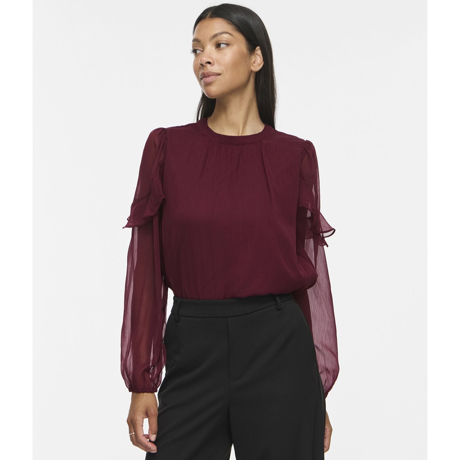 Vila Elly Long Sleeve Chiffon Flounce Top