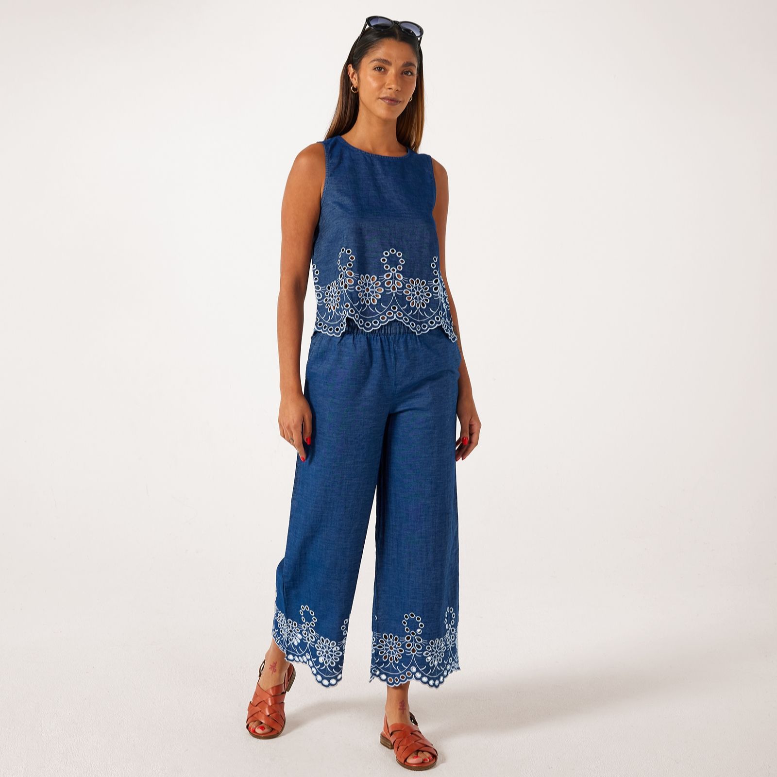 JDY Margot High Waisted Embroidered Detail Trousers