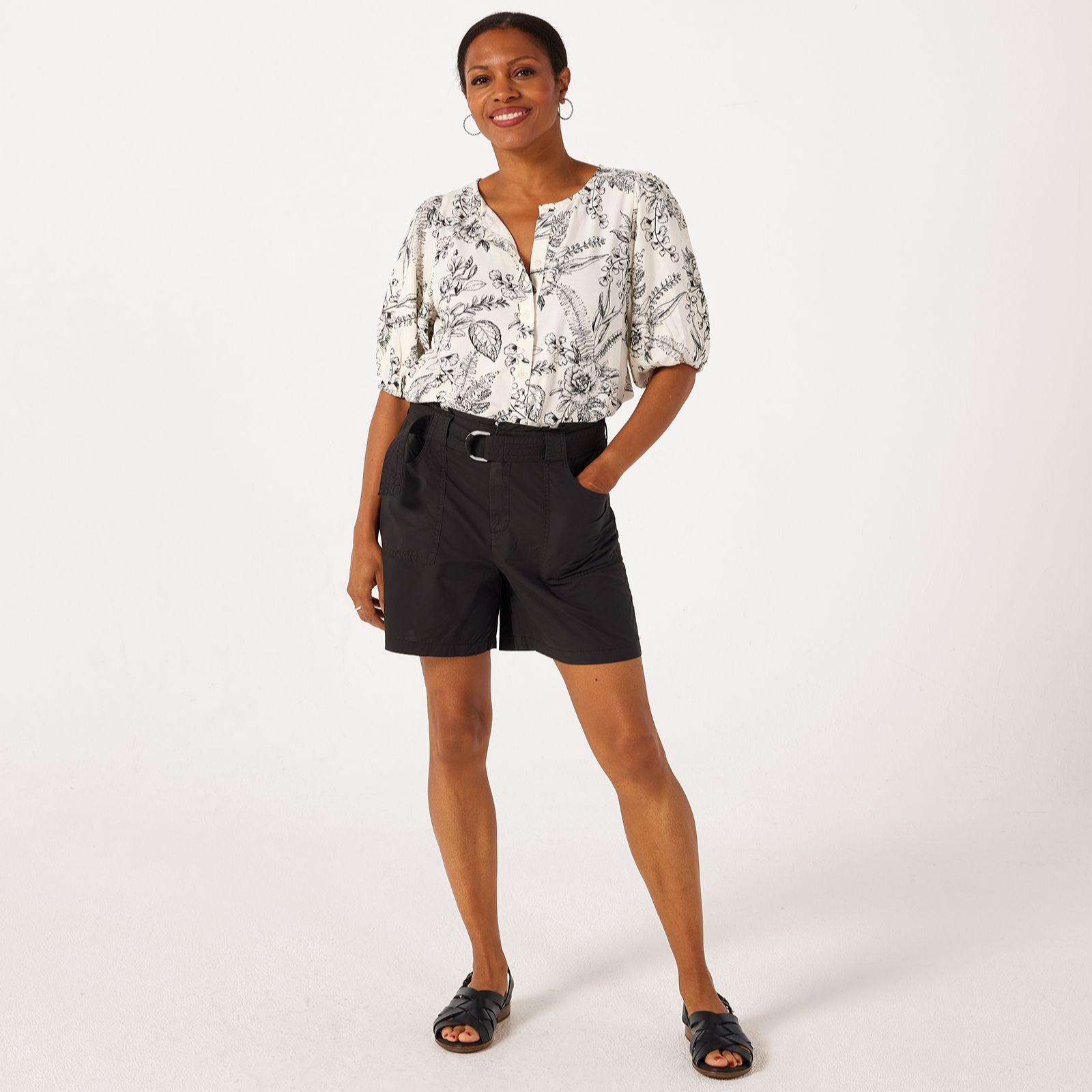 Denim & Co. Printed Linen Blend Blouse
