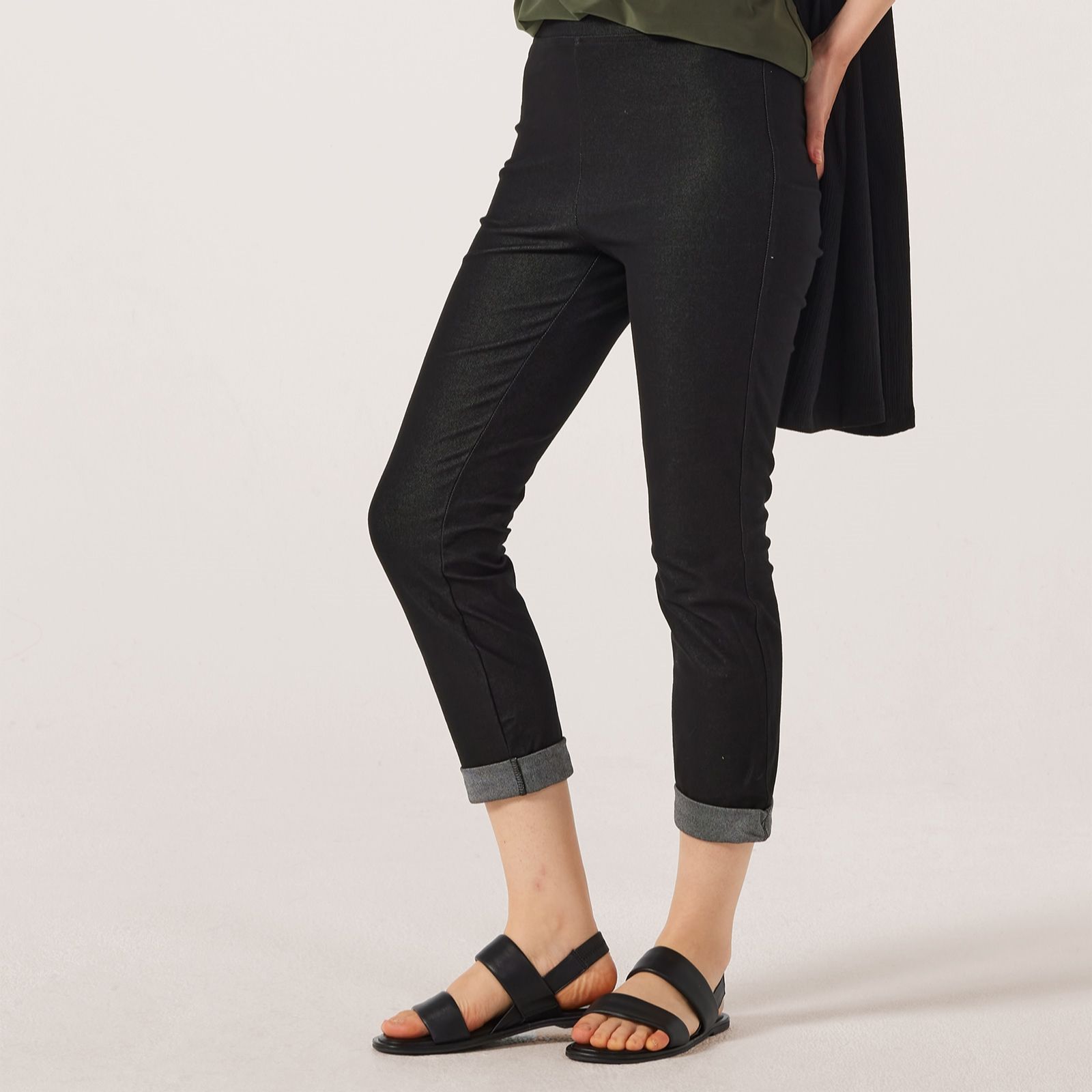 Kim & Co Deluxe Denim Knit Narrow Leg Cropped Length Trouser