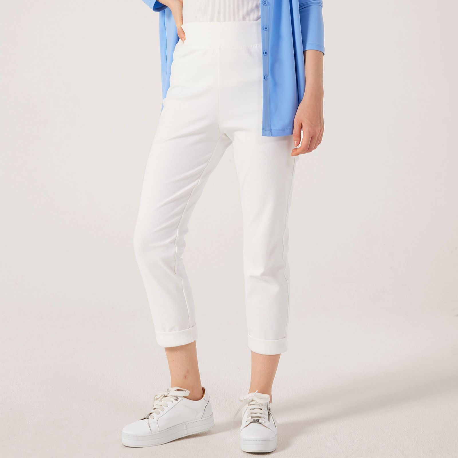 Kim & Co Deluxe Denim Knit Narrow Leg Cropped Length Trouser