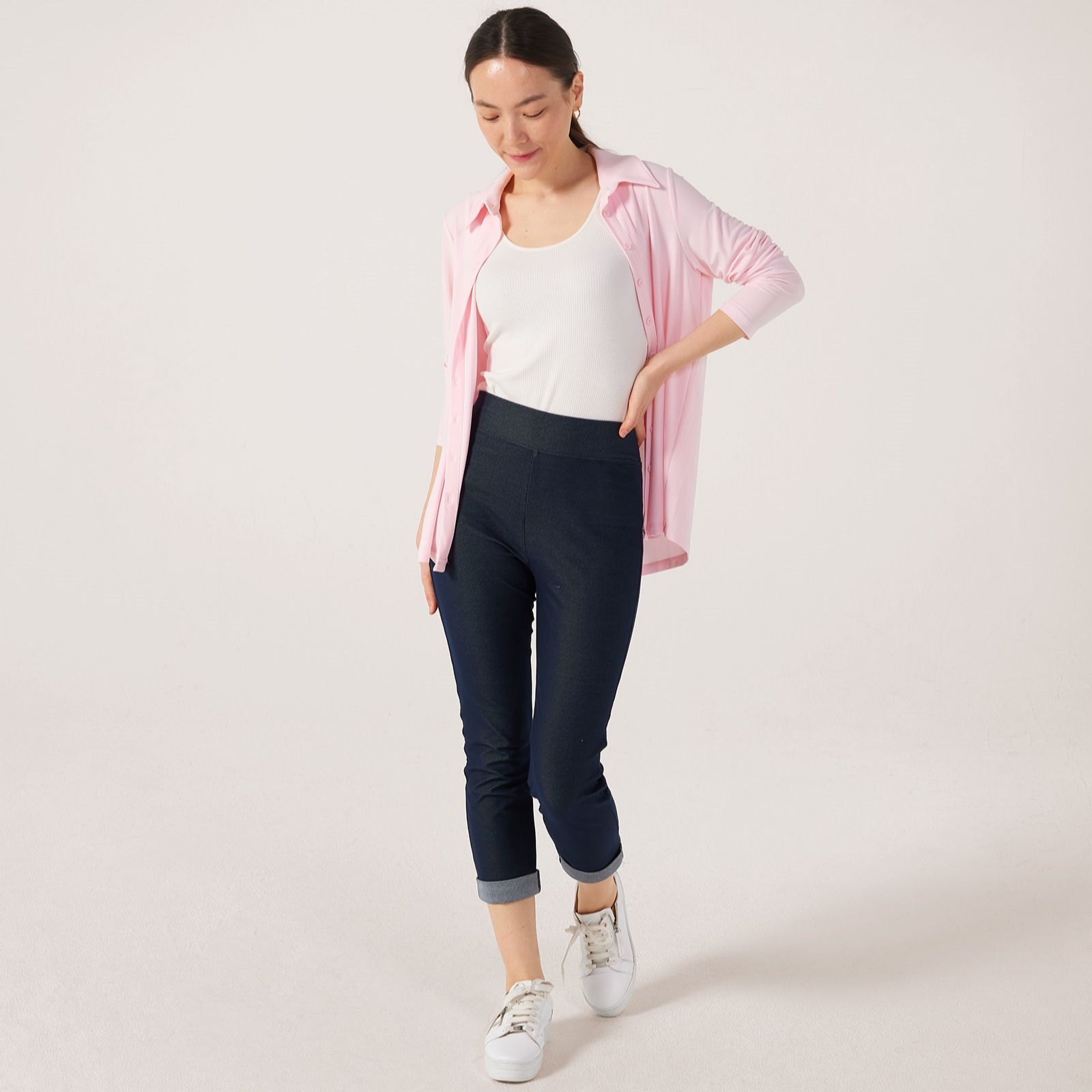 Kim & Co Deluxe Denim Knit Narrow Leg Cropped Length Trouser