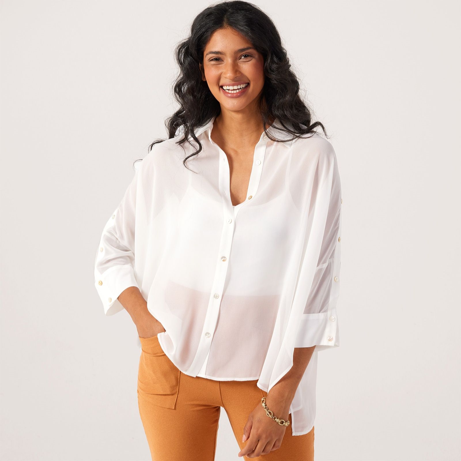 MarlaWynne Layers Chiffon Unstructured Shirt With Button Details