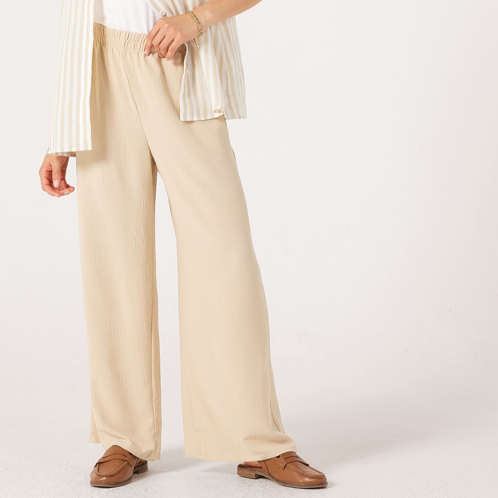 Kim & Co Printed Crinkle Poplin Wide Leg Petite Trousers