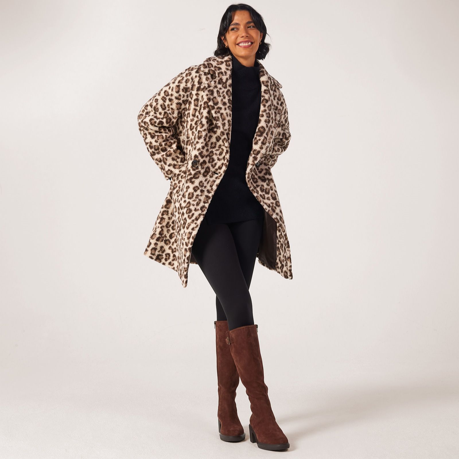 Helene Berman Animal Print Teddy Coat