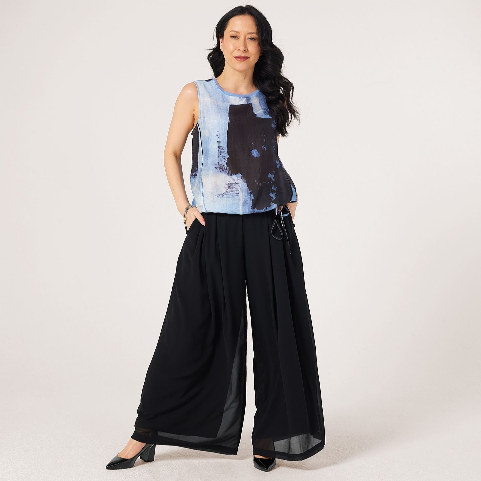 MarlaWynne Collection Chiffon Pleated Petite Trousers