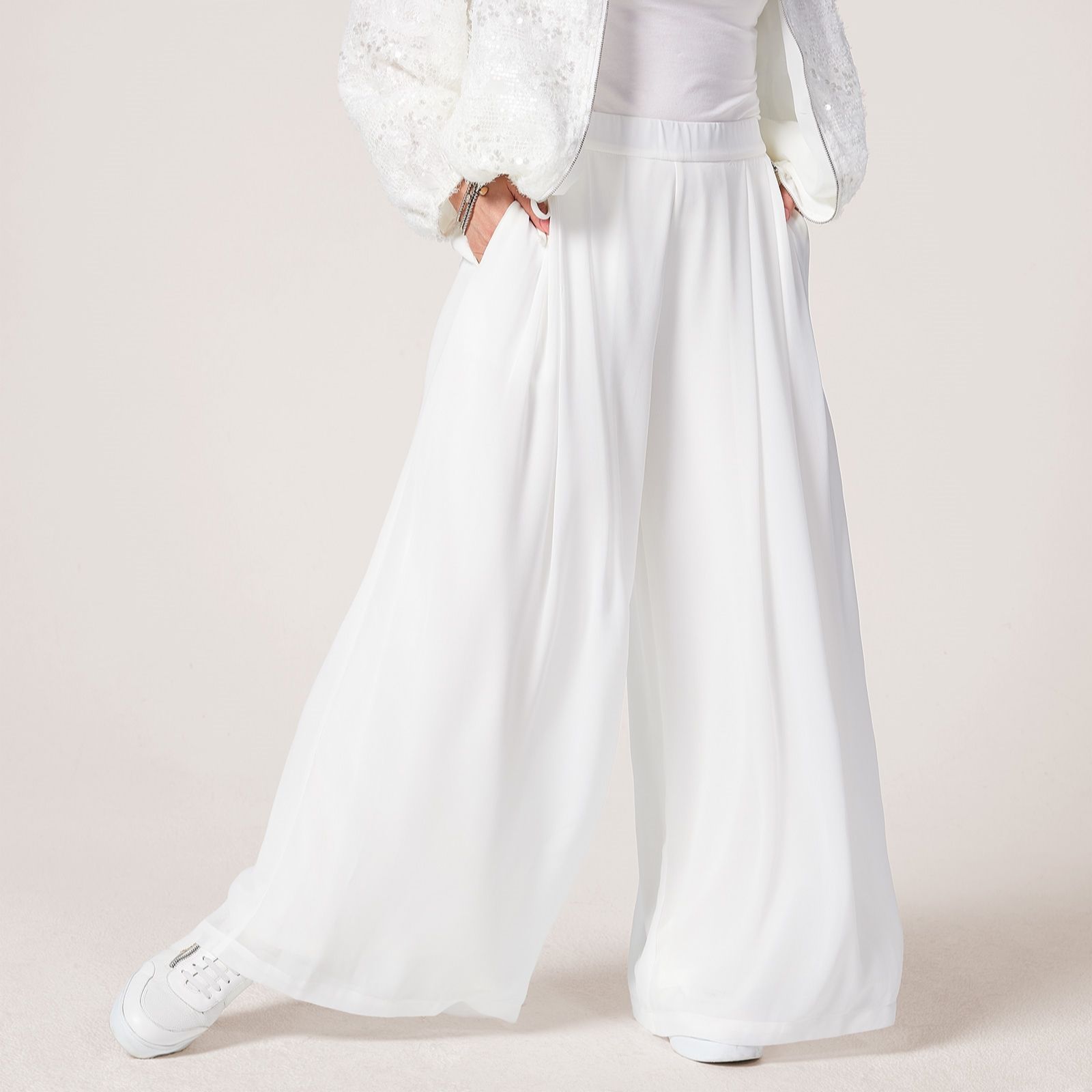 MarlaWynne Collection Chiffon Pleated Petite Trousers