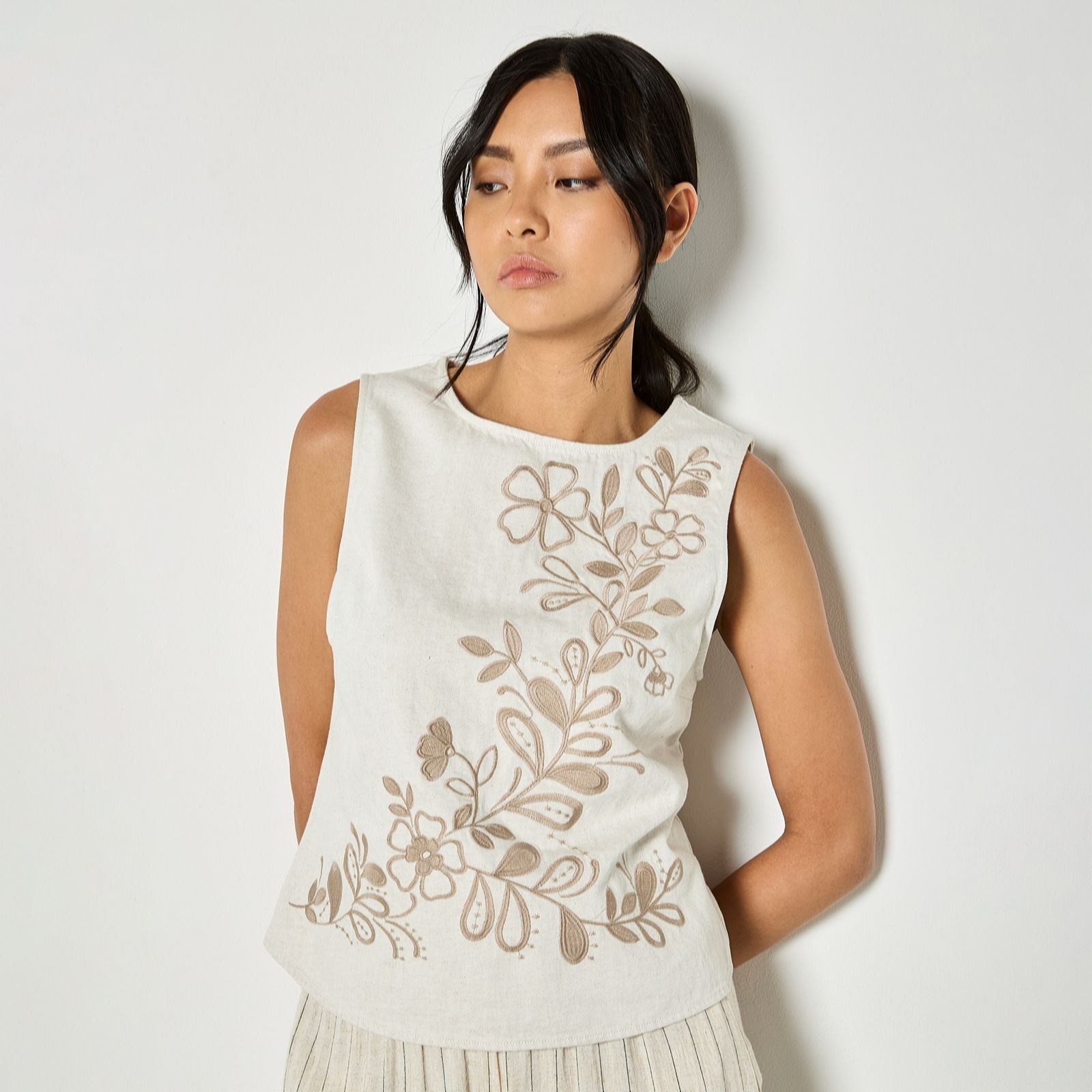 Apricot Embroidered Shell Top