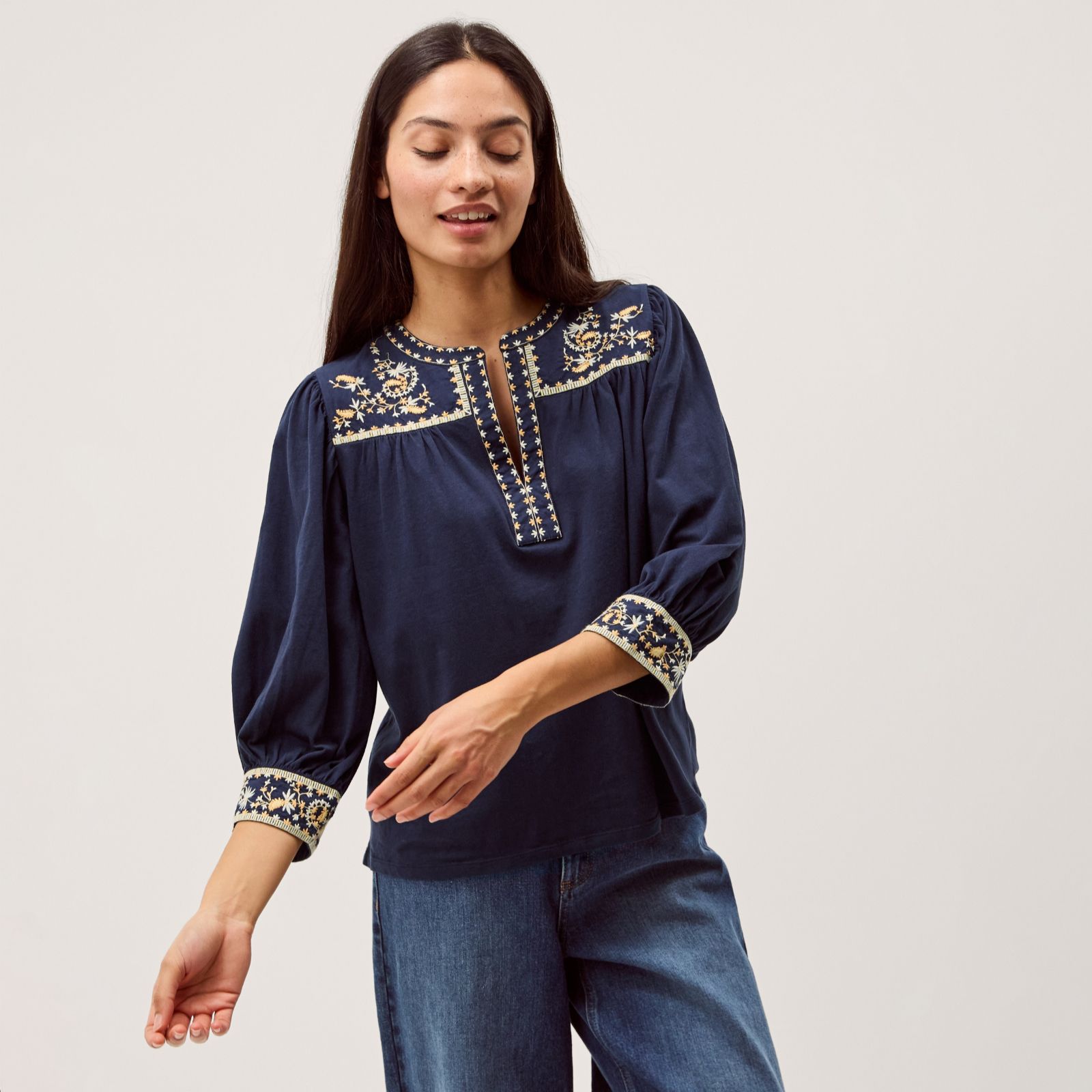 Monsoon Emi Embroidered Jersey Blouse