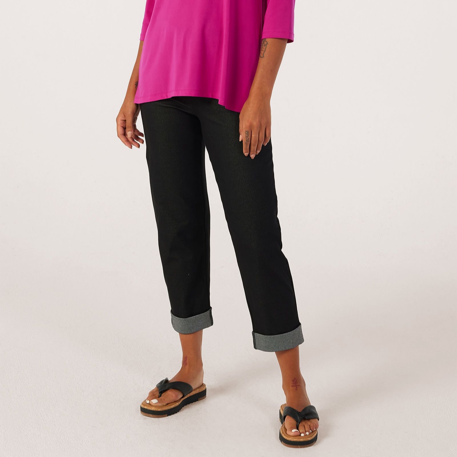 Kim & Co Deluxe Denim Knit Simone Ankle Narrow Leg Petite Trousers.