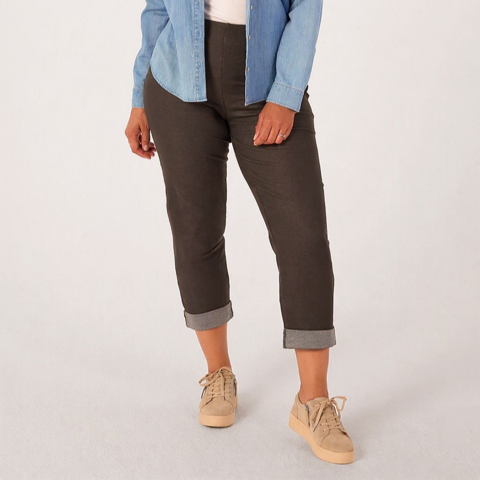 Kim & Co Deluxe Denim Knit Simone Ankle Narrow Leg Petite Trousers.