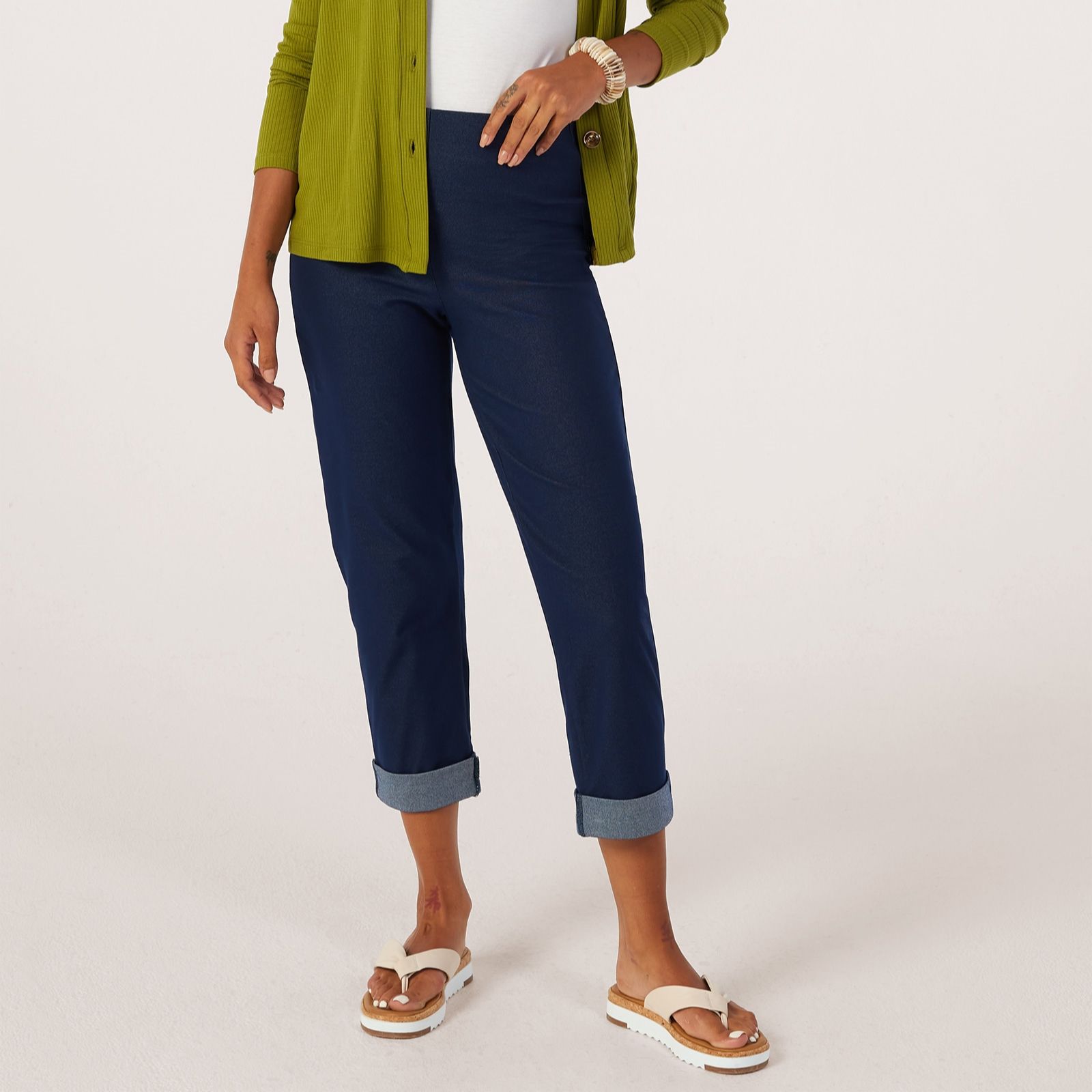 Kim & Co Deluxe Denim Knit Simone Ankle Narrow Leg Petite Trousers.