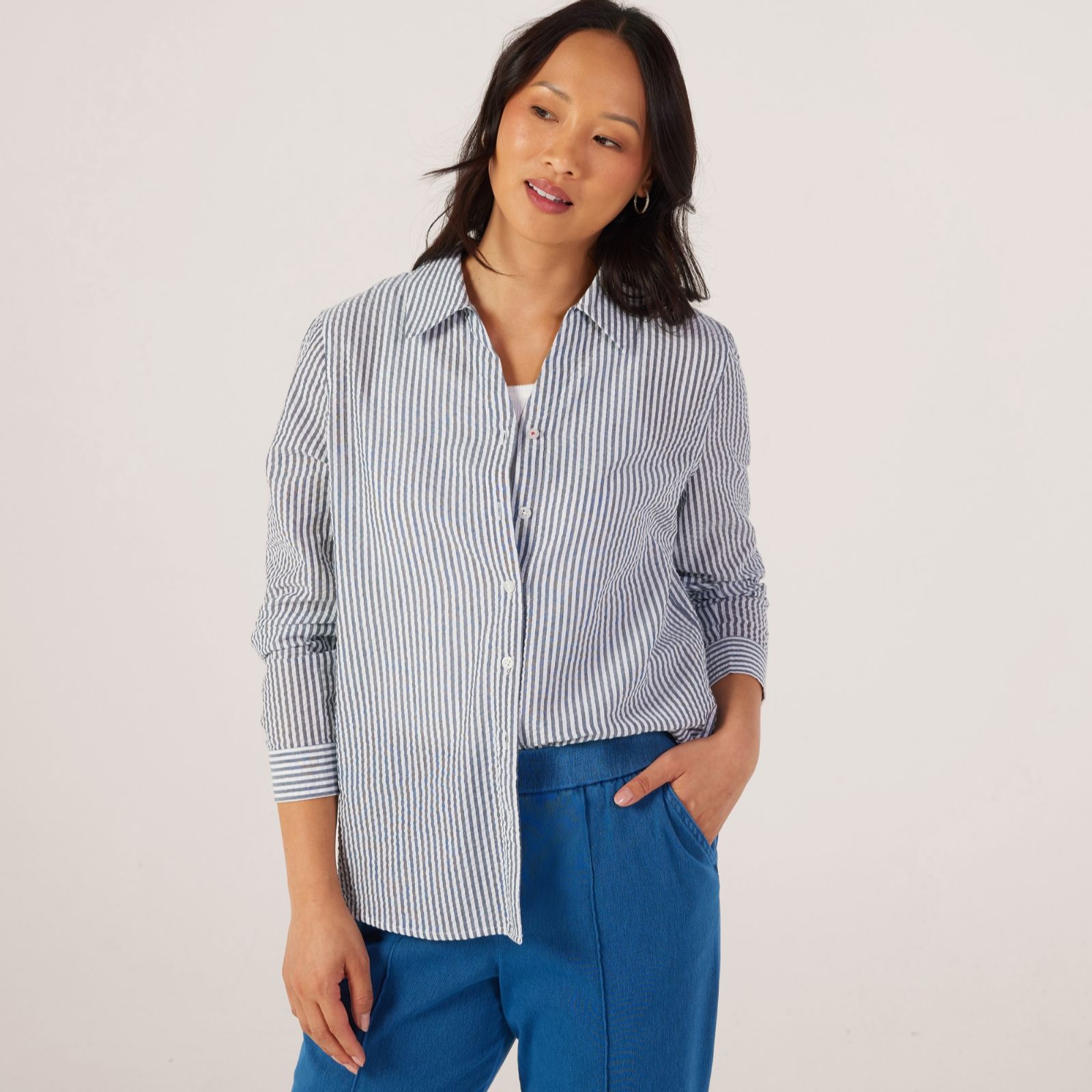 Denim & Co Seersucker Stripe Shirt