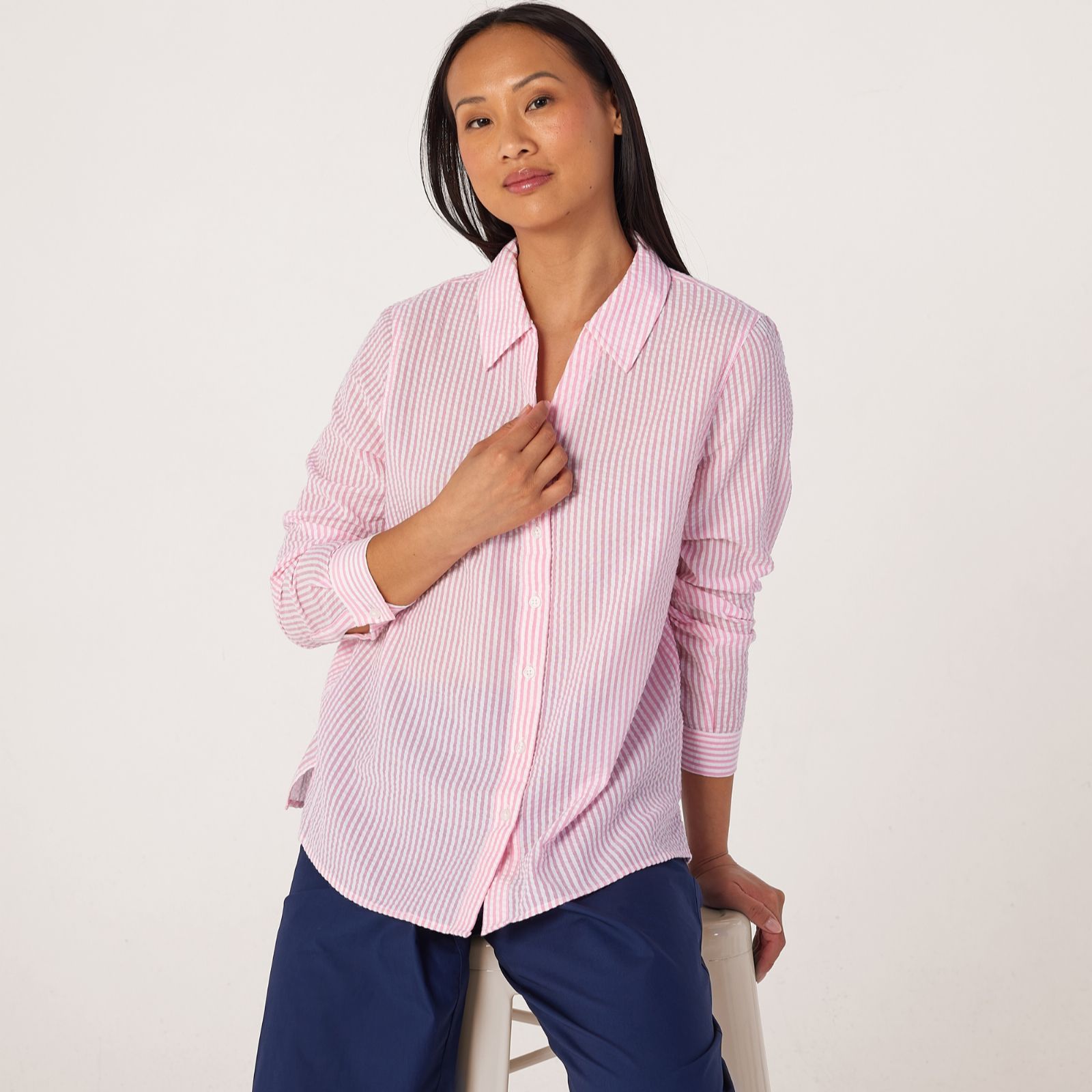 Denim & Co Seersucker Stripe Shirt