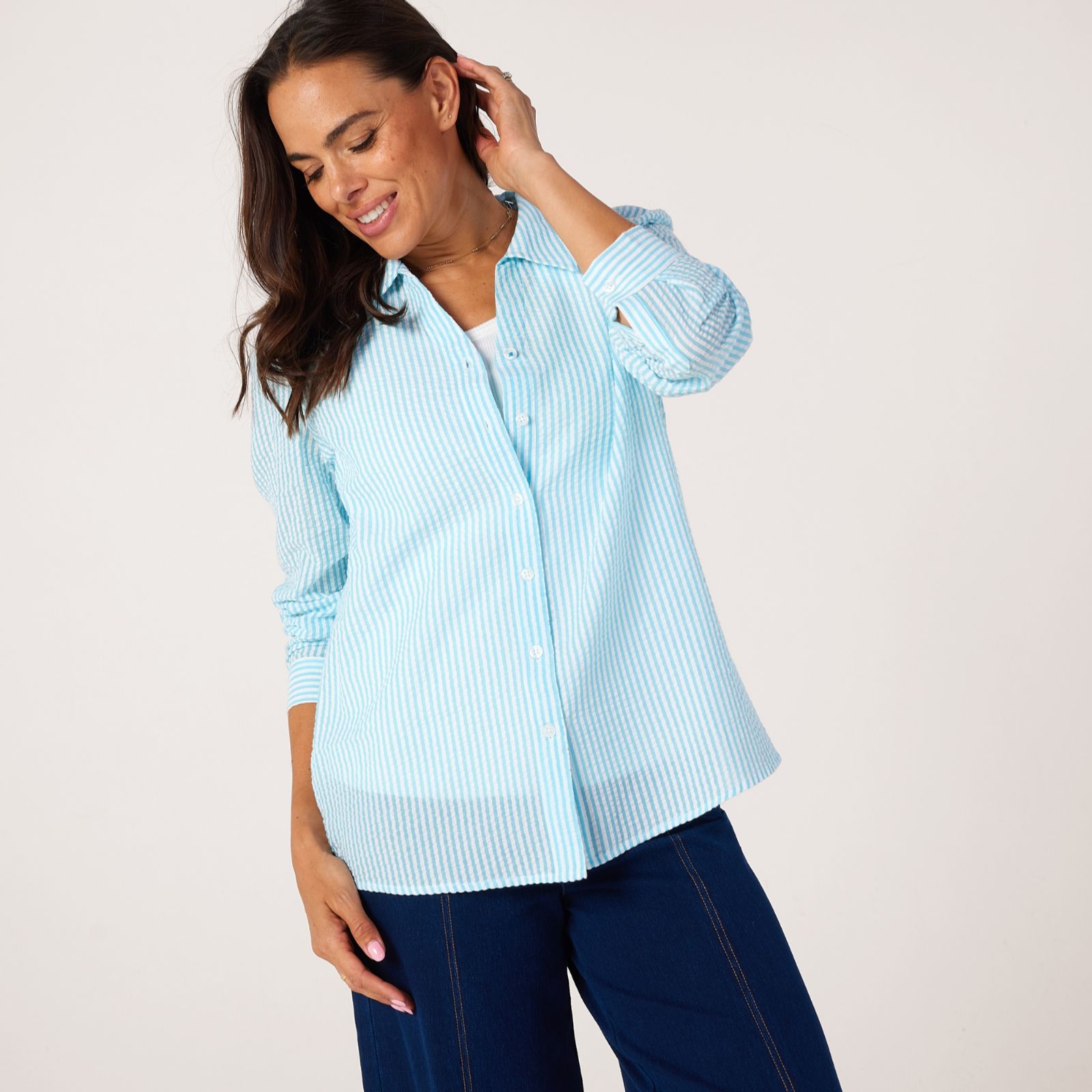 Denim & Co Seersucker Stripe Shirt