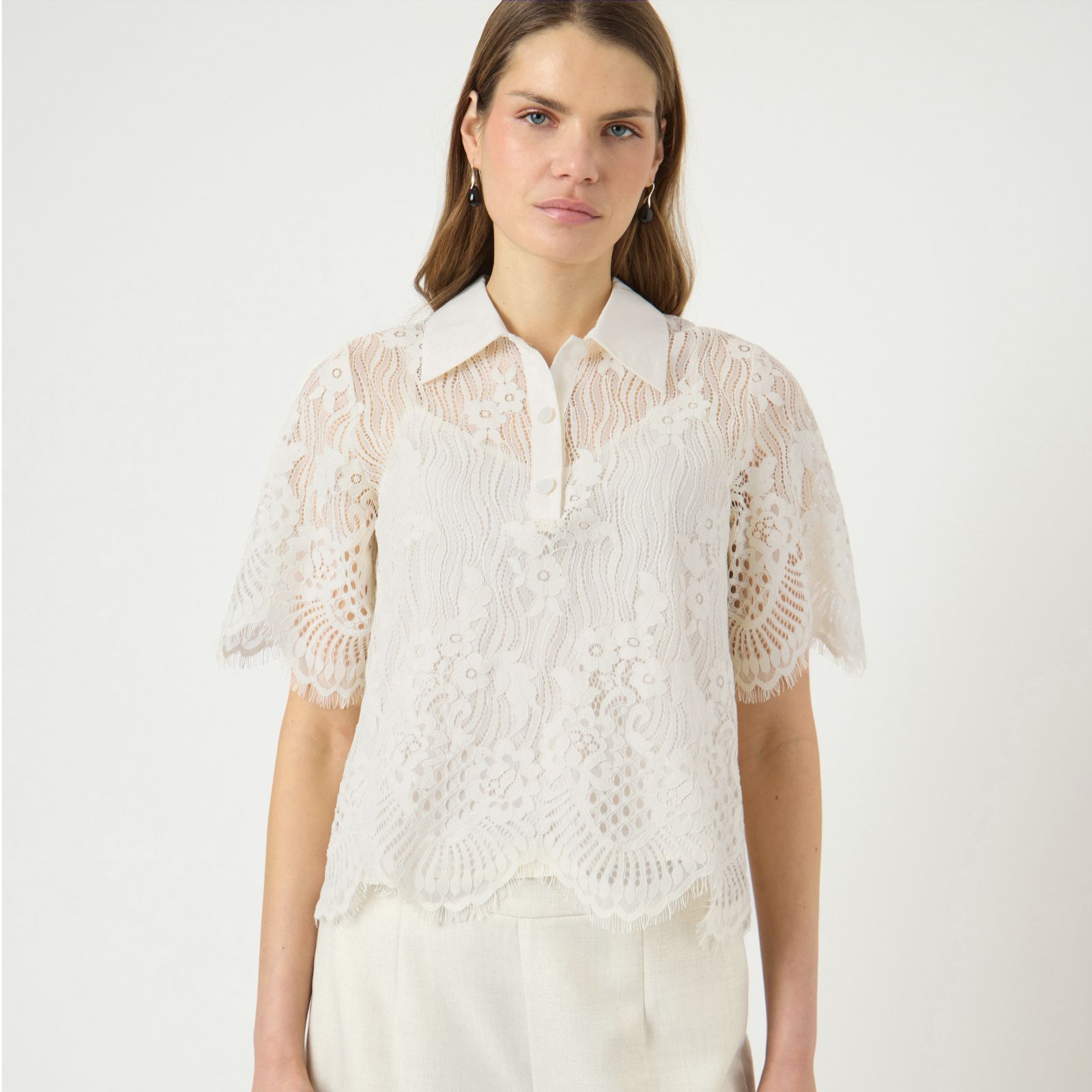 YAS Koi Collared Lace Top