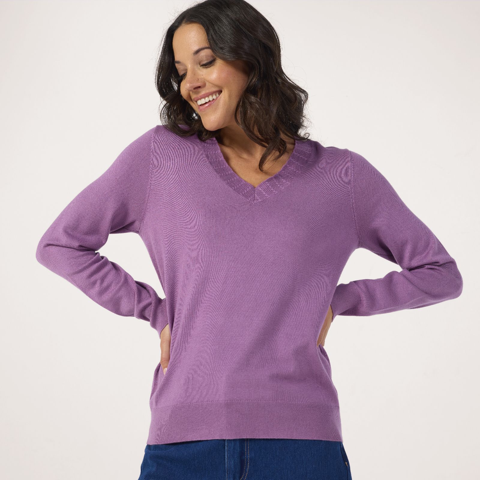 Denim & Co. Essential V Neck Lightweight Jumper