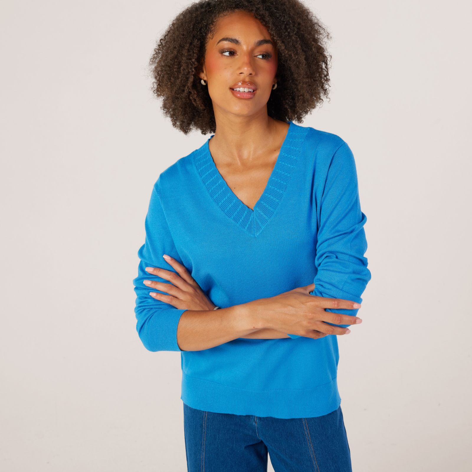 Denim & Co. Essential V Neck Lightweight Jumper