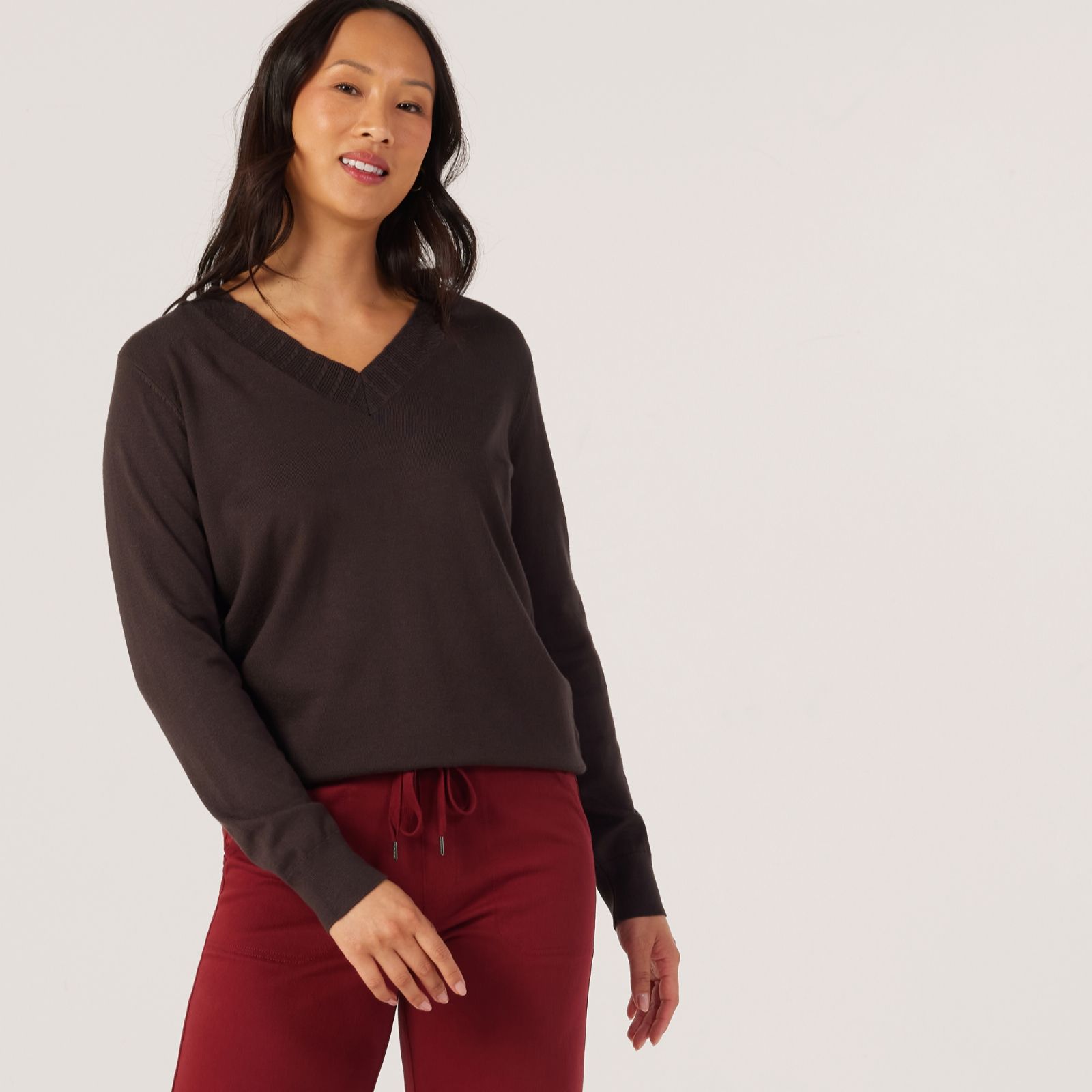 Denim & Co. Essential V Neck Lightweight Jumper