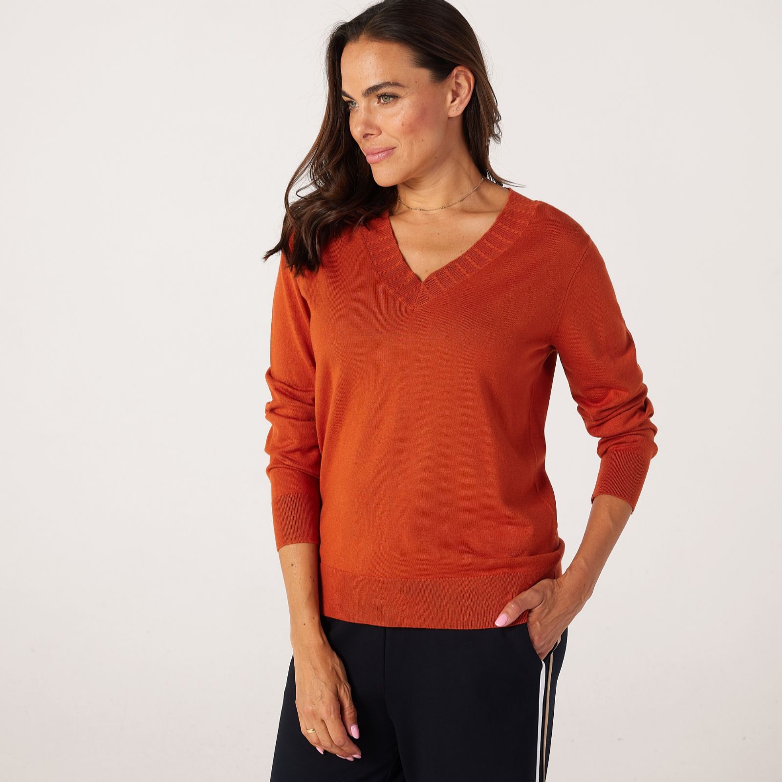 Denim & Co. Essential V Neck Lightweight Jumper