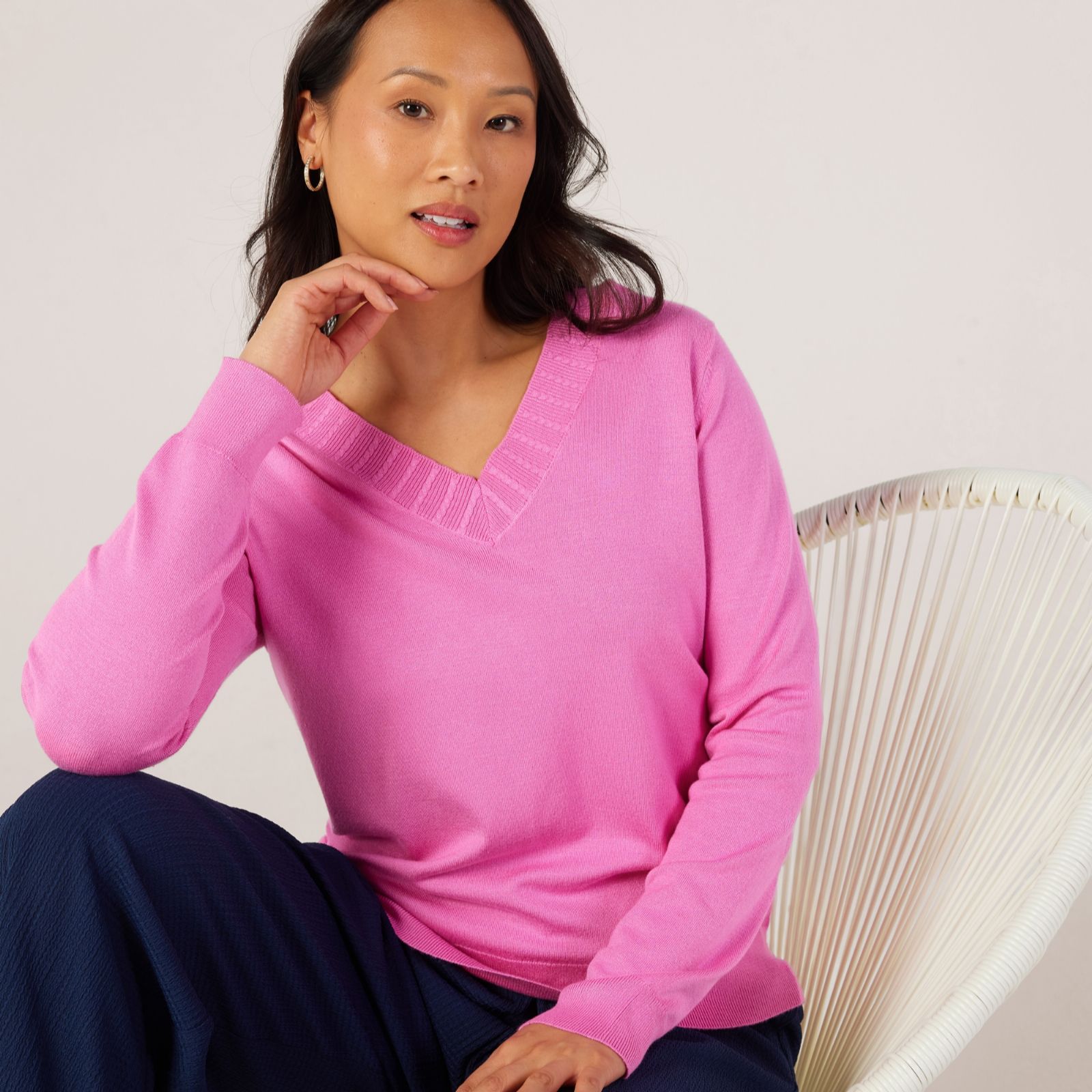 Denim & Co. Essential V Neck Lightweight Jumper