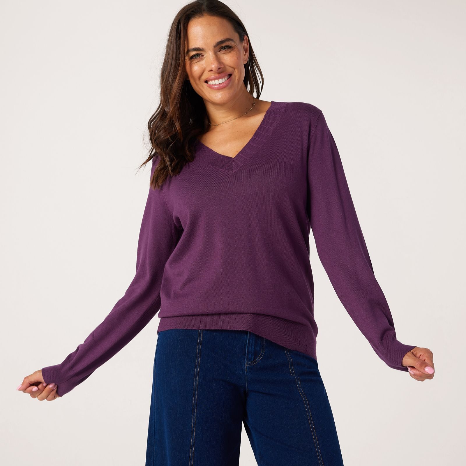 Denim & Co. Essential V Neck Lightweight Jumper