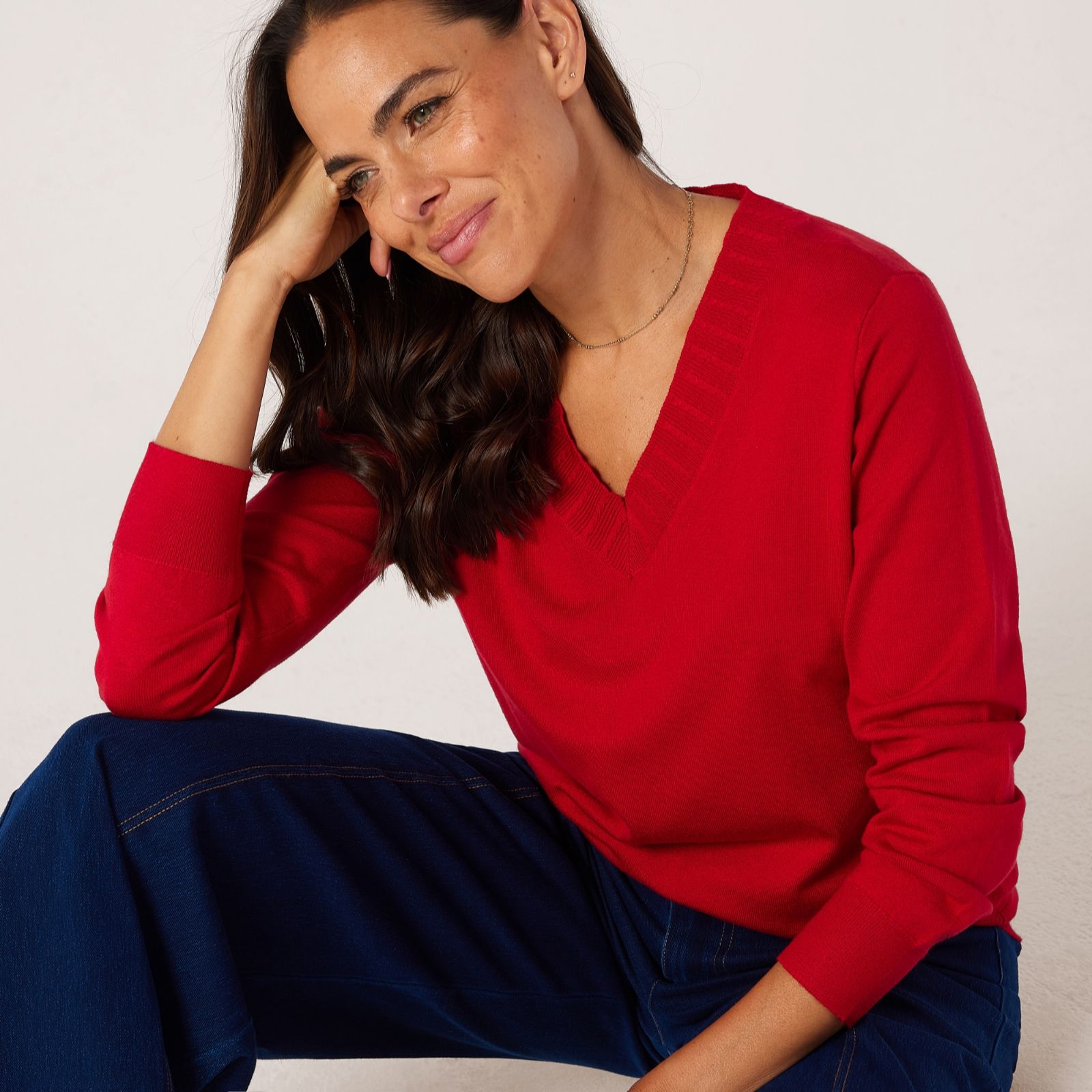 Denim & Co. Essential V Neck Lightweight Jumper