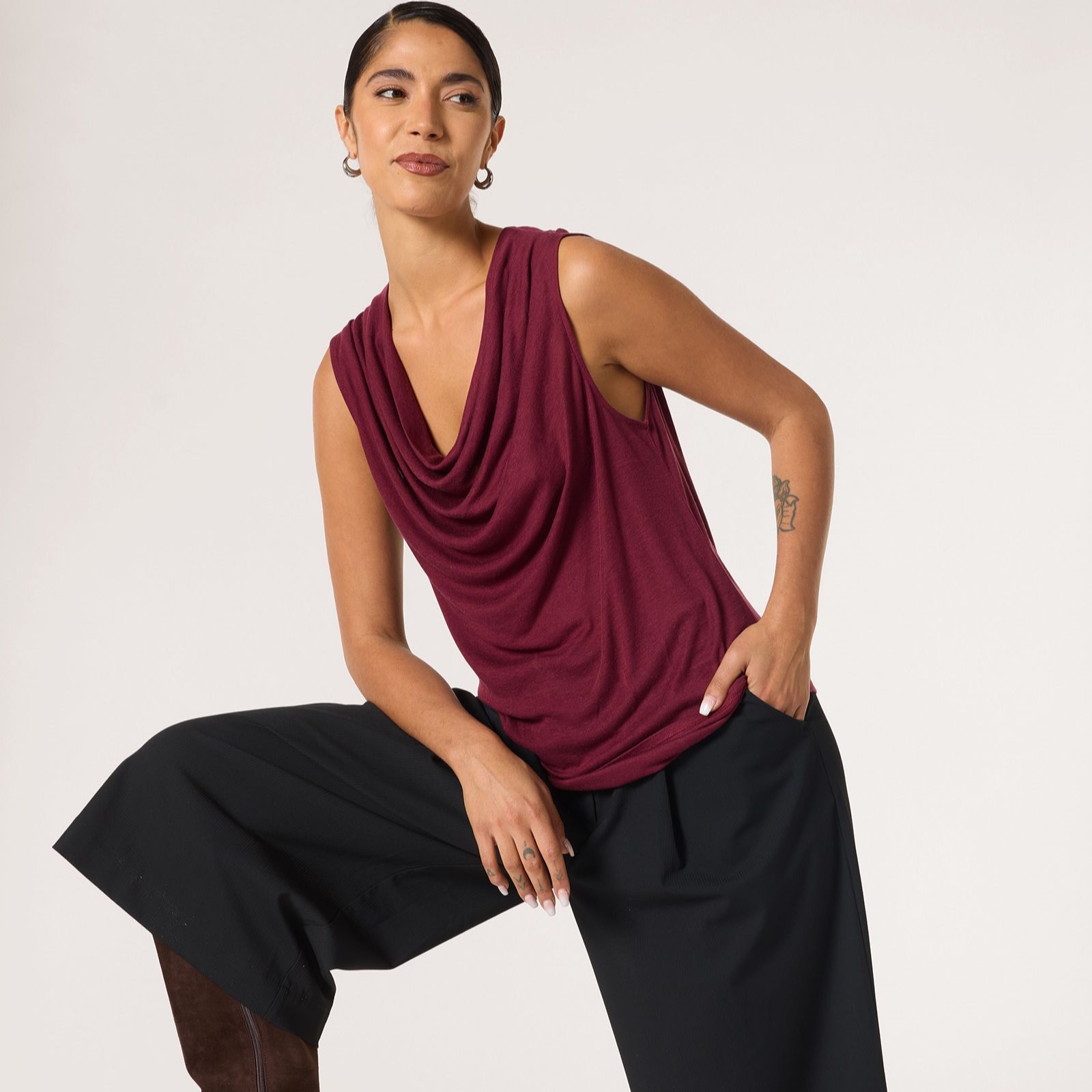 Ben de Lisi Wool Tencel Blend Cowl Neck Top