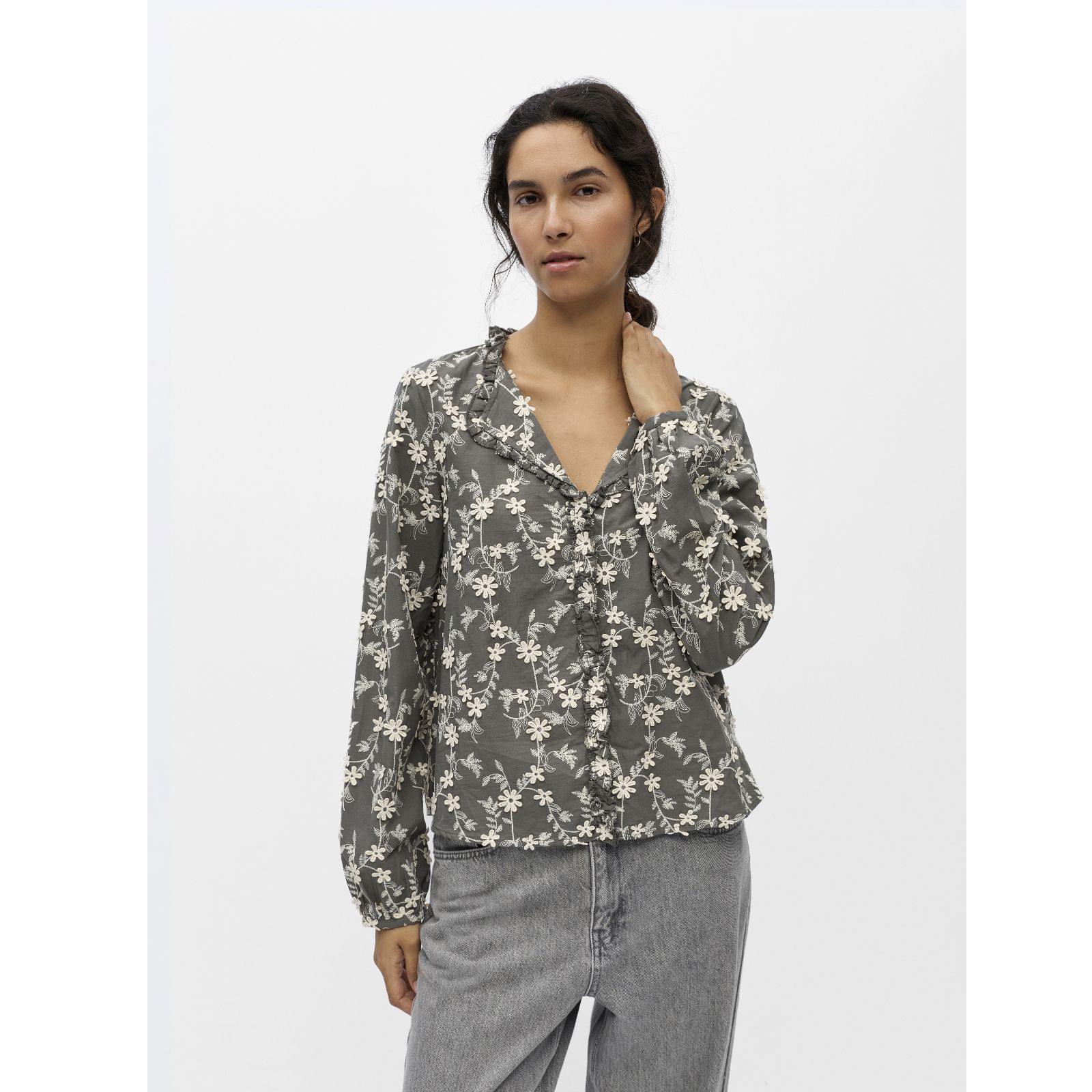 Object Karli 3D Floral Embroidered Shirt