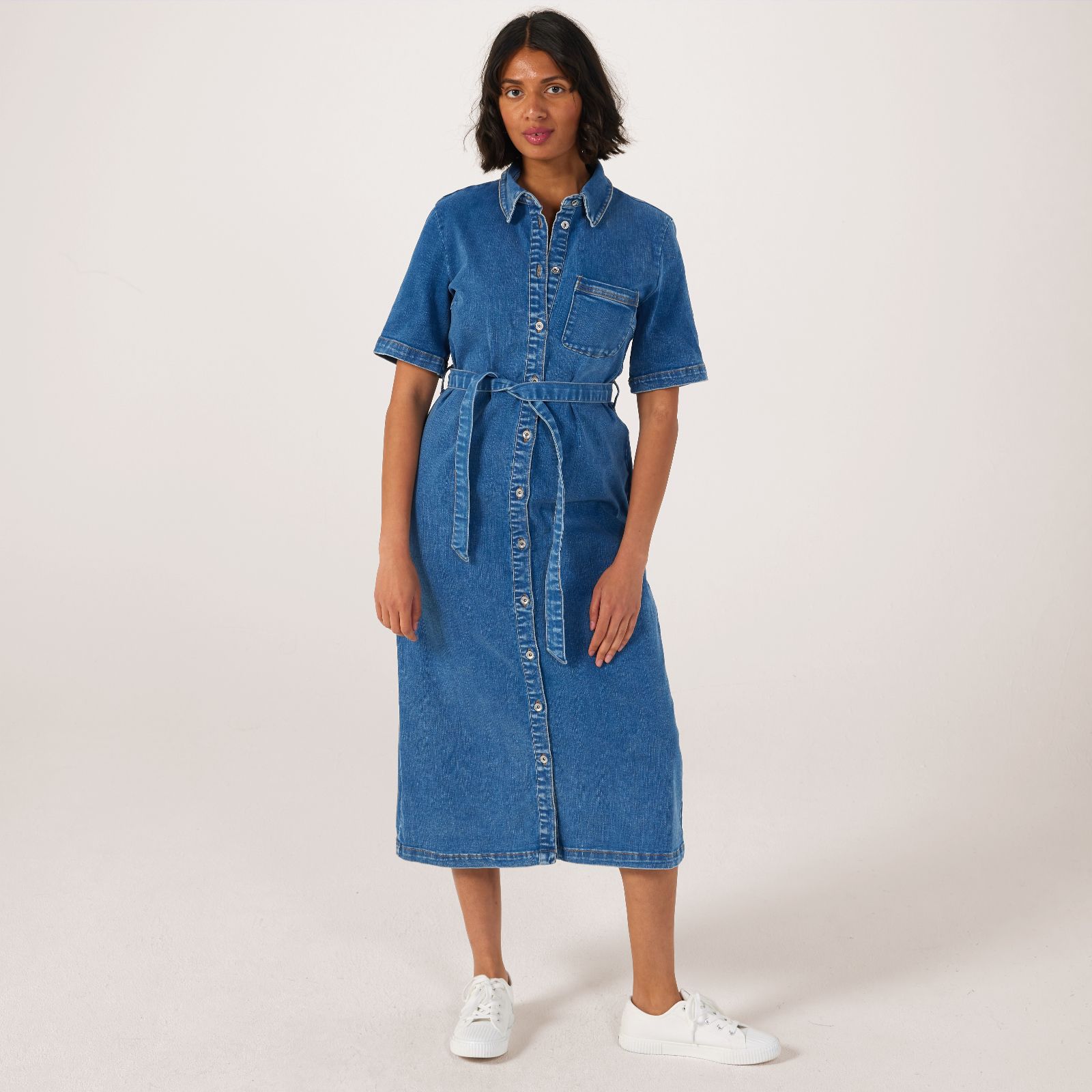 Only Short Sleeve Denim Shirt Dress - QVC UK