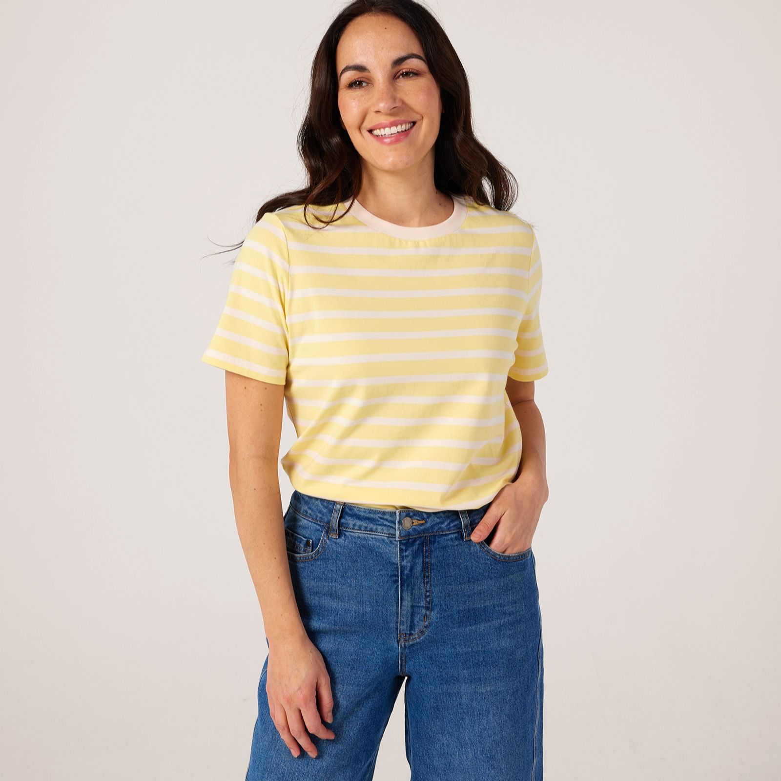Denim & Co. Essentials Crew Neck Yarn Dyed Striped-Shirt