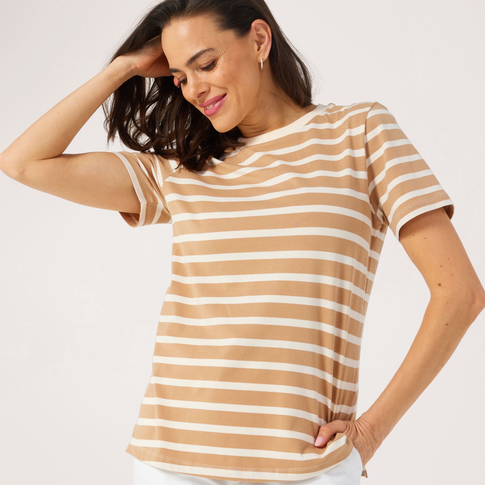 Denim & Co. Essentials Crew Neck Yarn Dyed Striped-Shirt