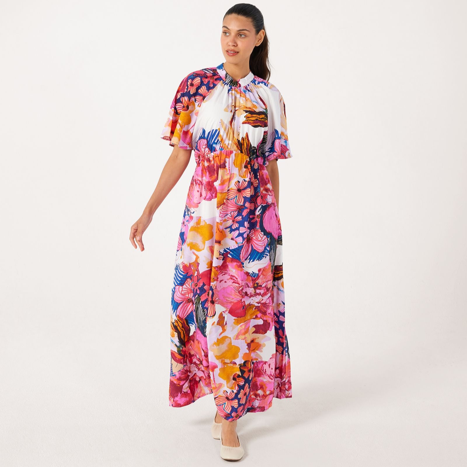 Yas Delphi Floral Print Ankle Dress