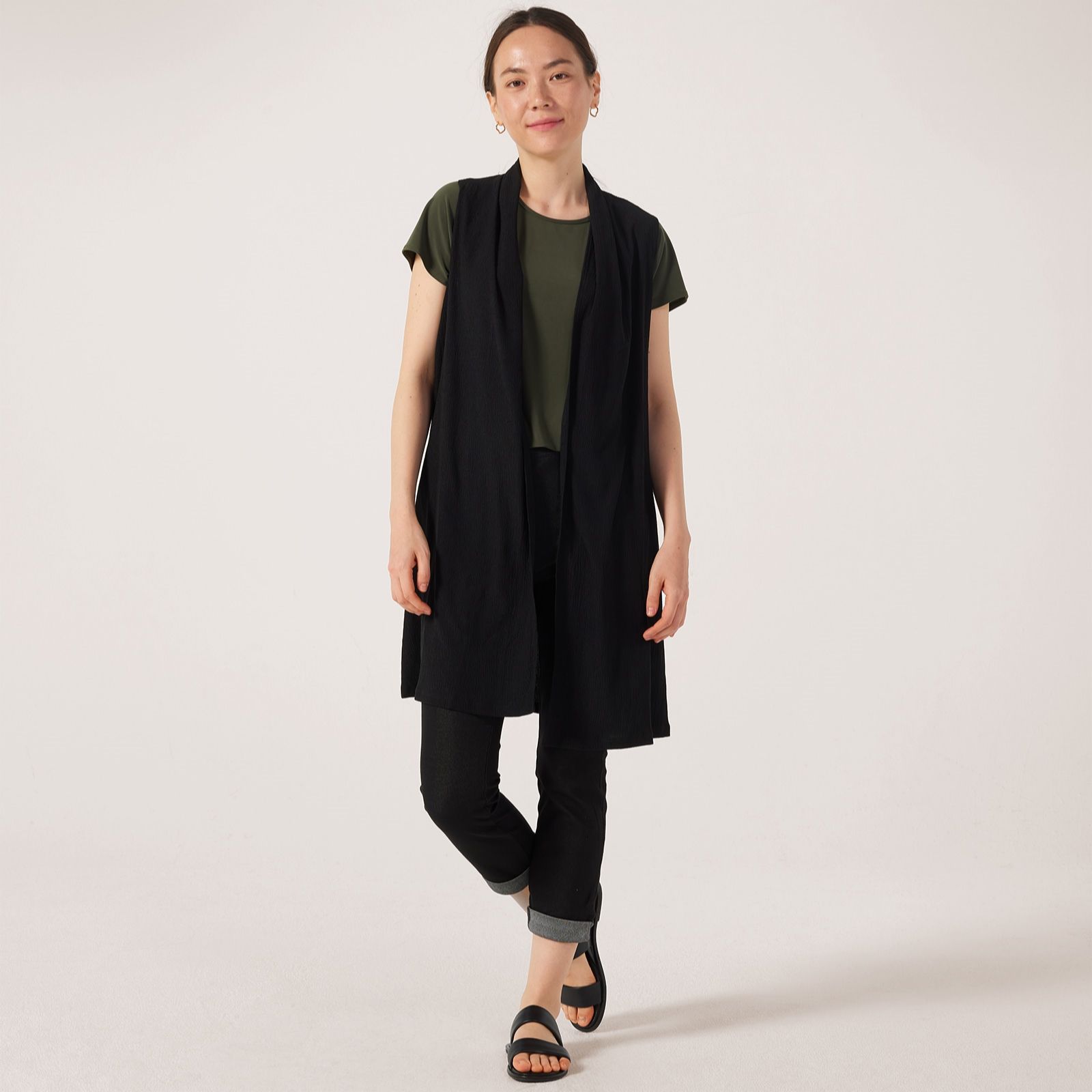 Kim & Co Stretch Crinkle Knit Sleeveless Duster