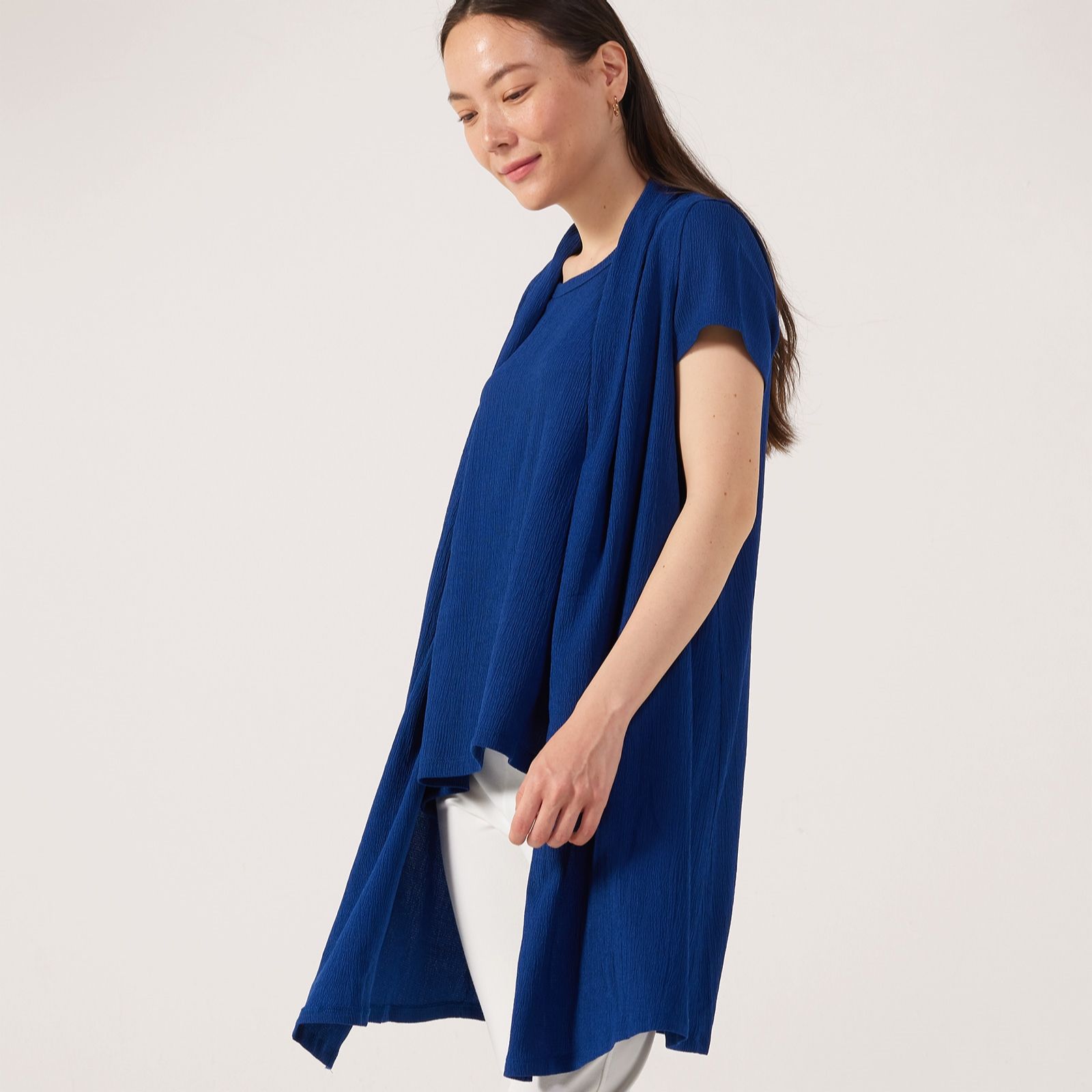 Kim & Co Stretch Crinkle Knit Sleeveless Duster