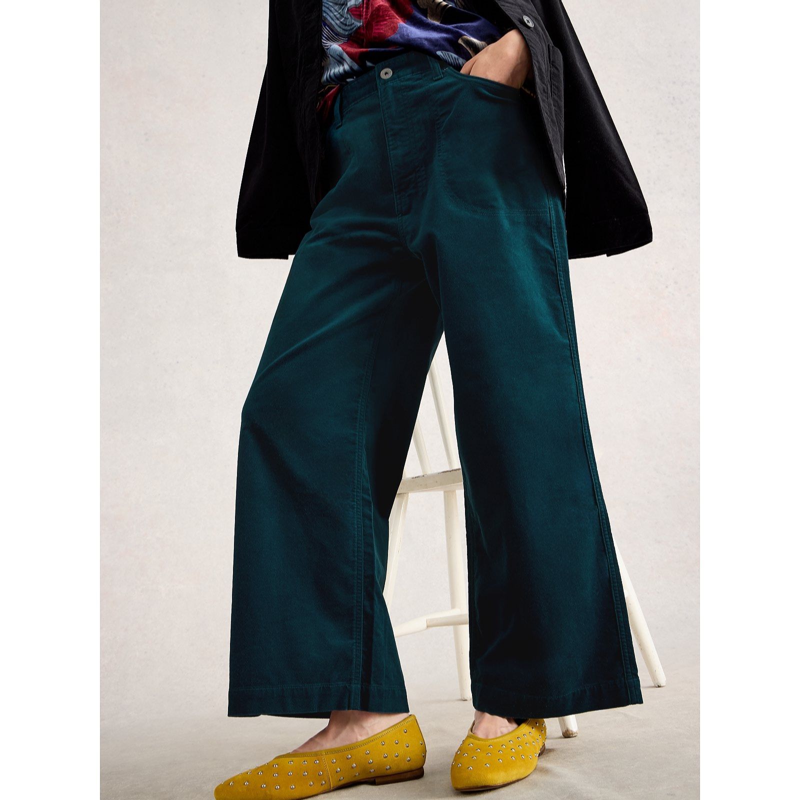 White Stuff Tia Velvet Wide-Leg Crop Trousers