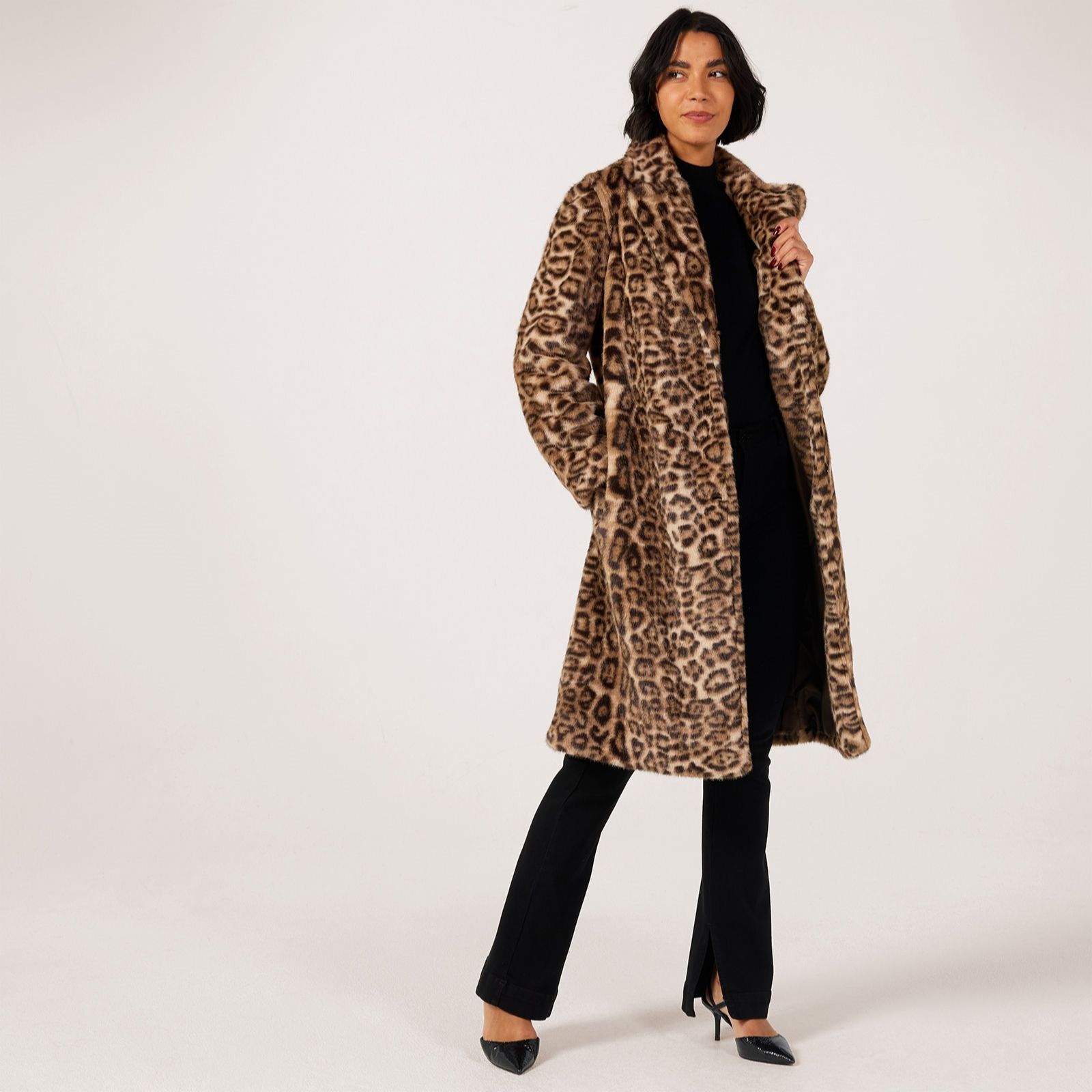 Helene Berman Faux Fur Full Length Single Breasted Coat