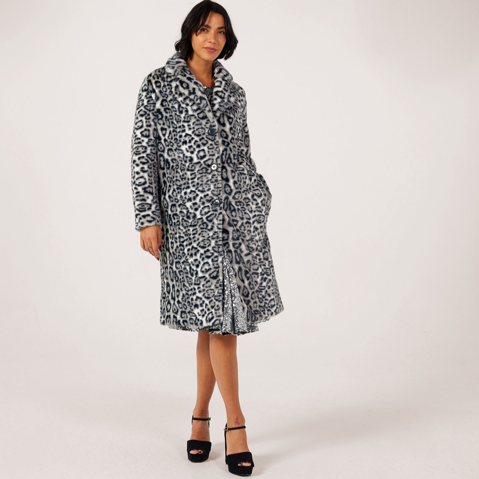 Helene Berman Faux Fur Full Length Single Breasted Coat