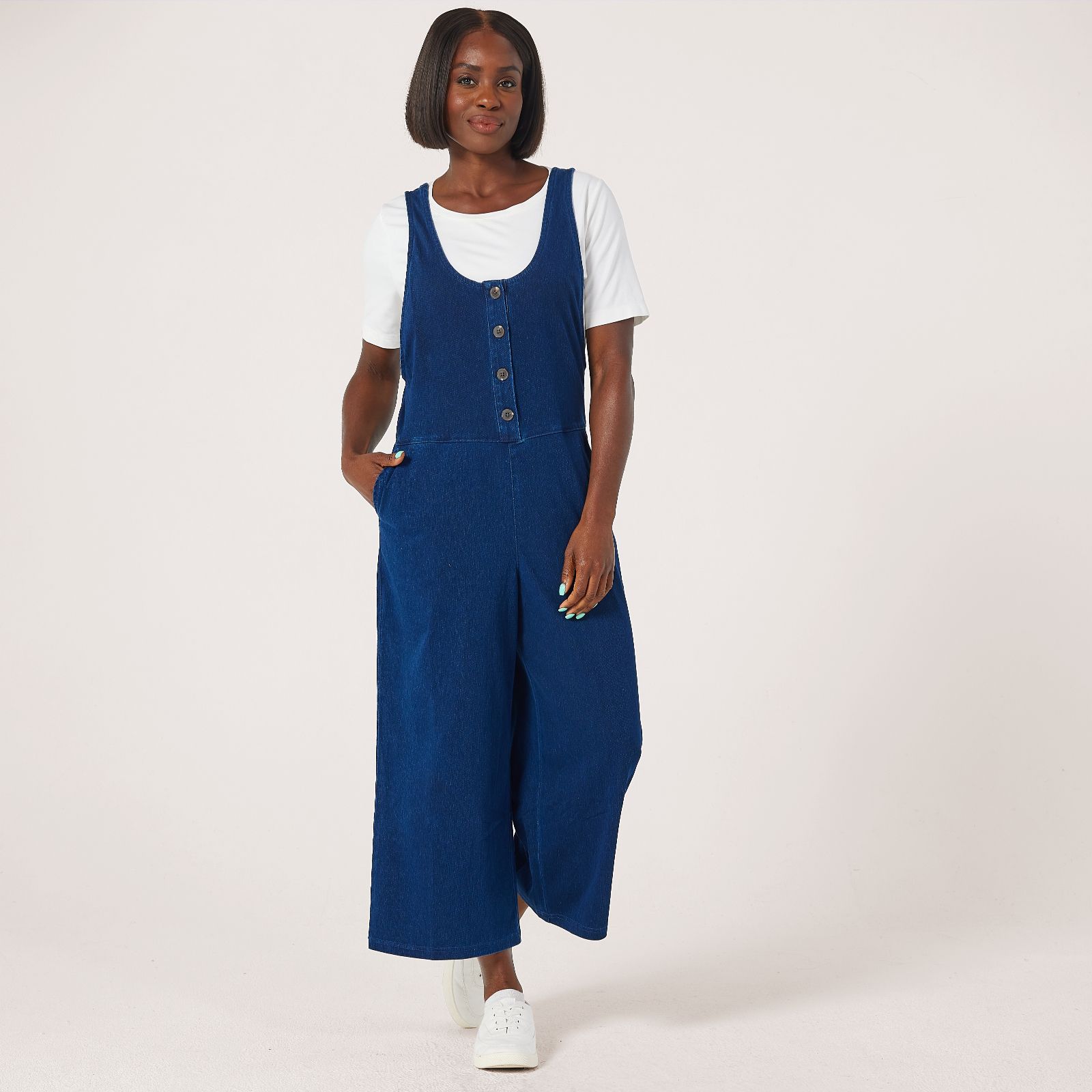 Denim & Co. Comfy Knit Denim Dungaree Standard